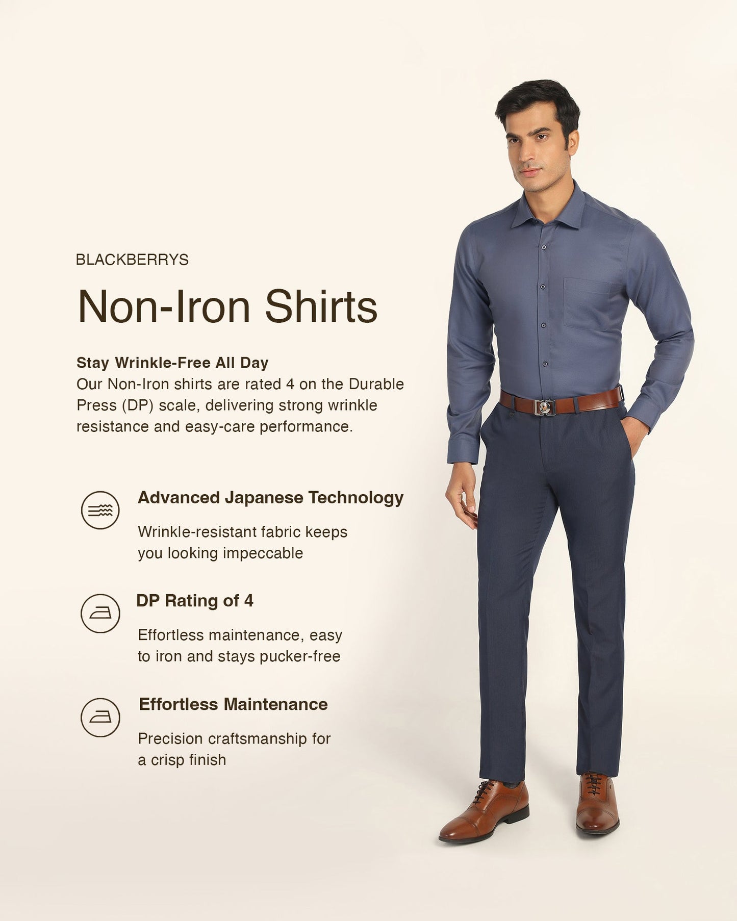Non Iron Formal Mid Blue Textured Shirt - Bridge