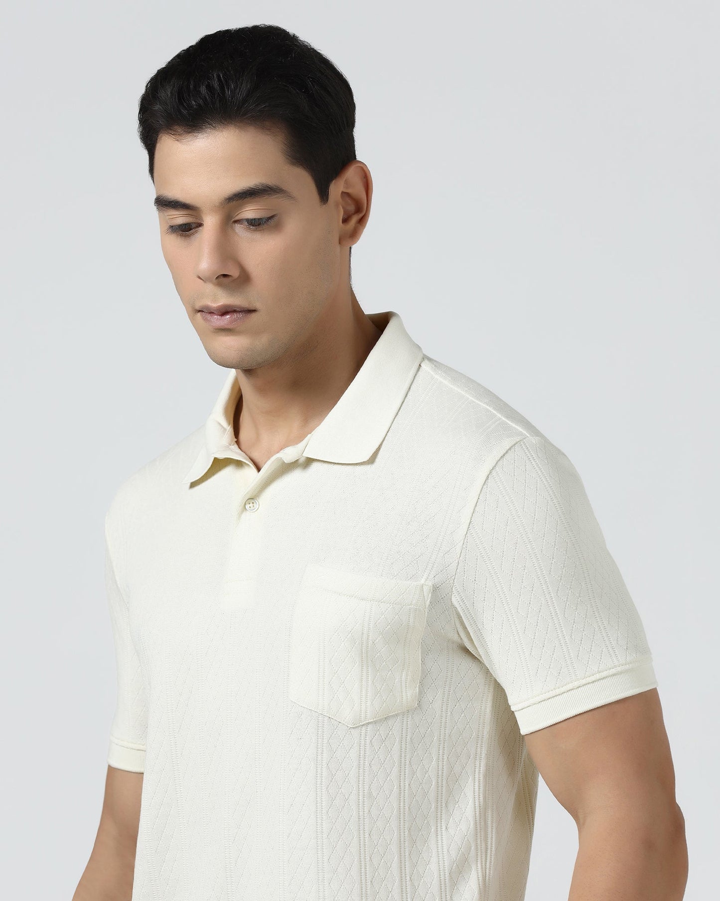 Off White Textured Polo - Yeom