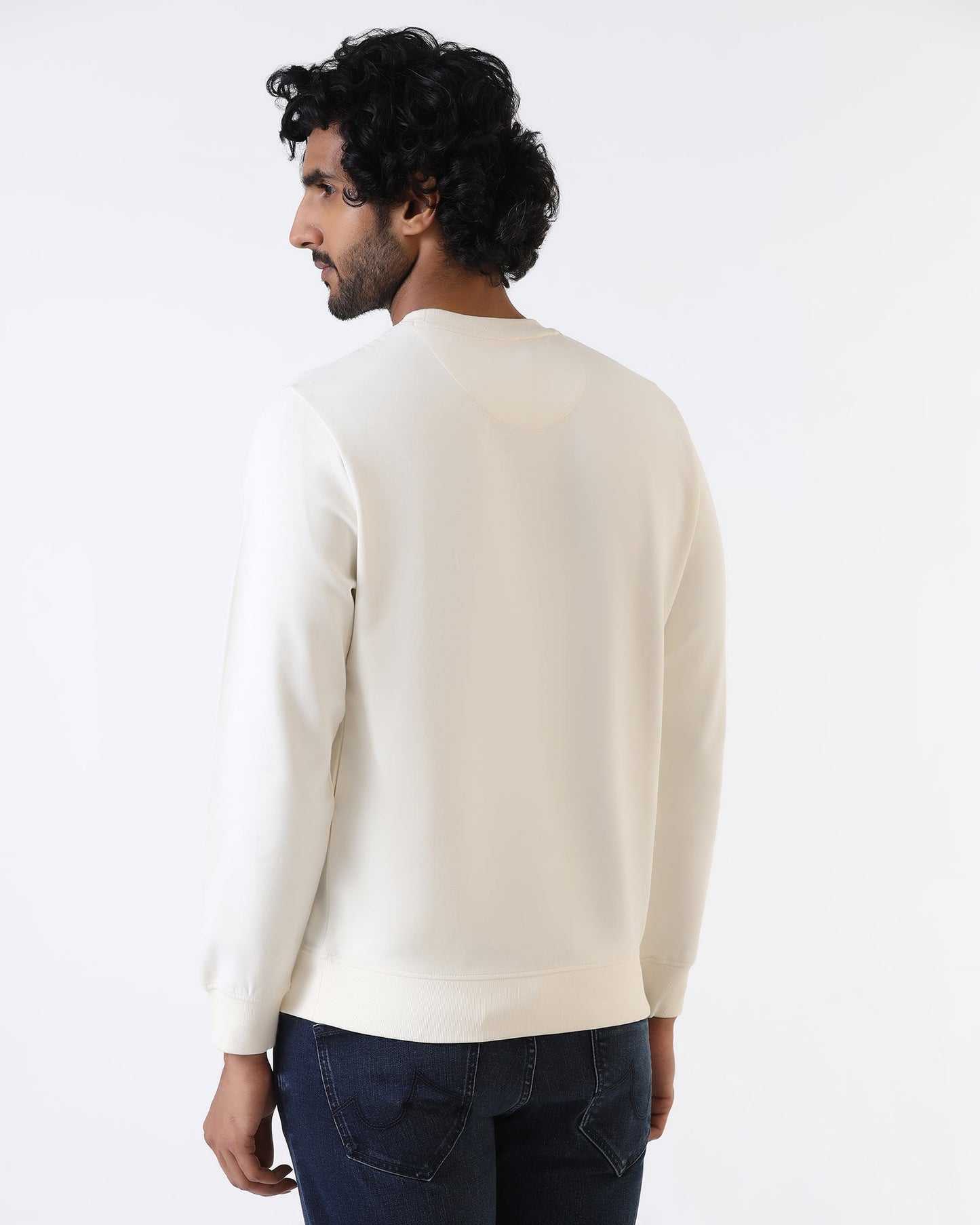 Off White Crew Neck Solid Sweatshirt - Bling