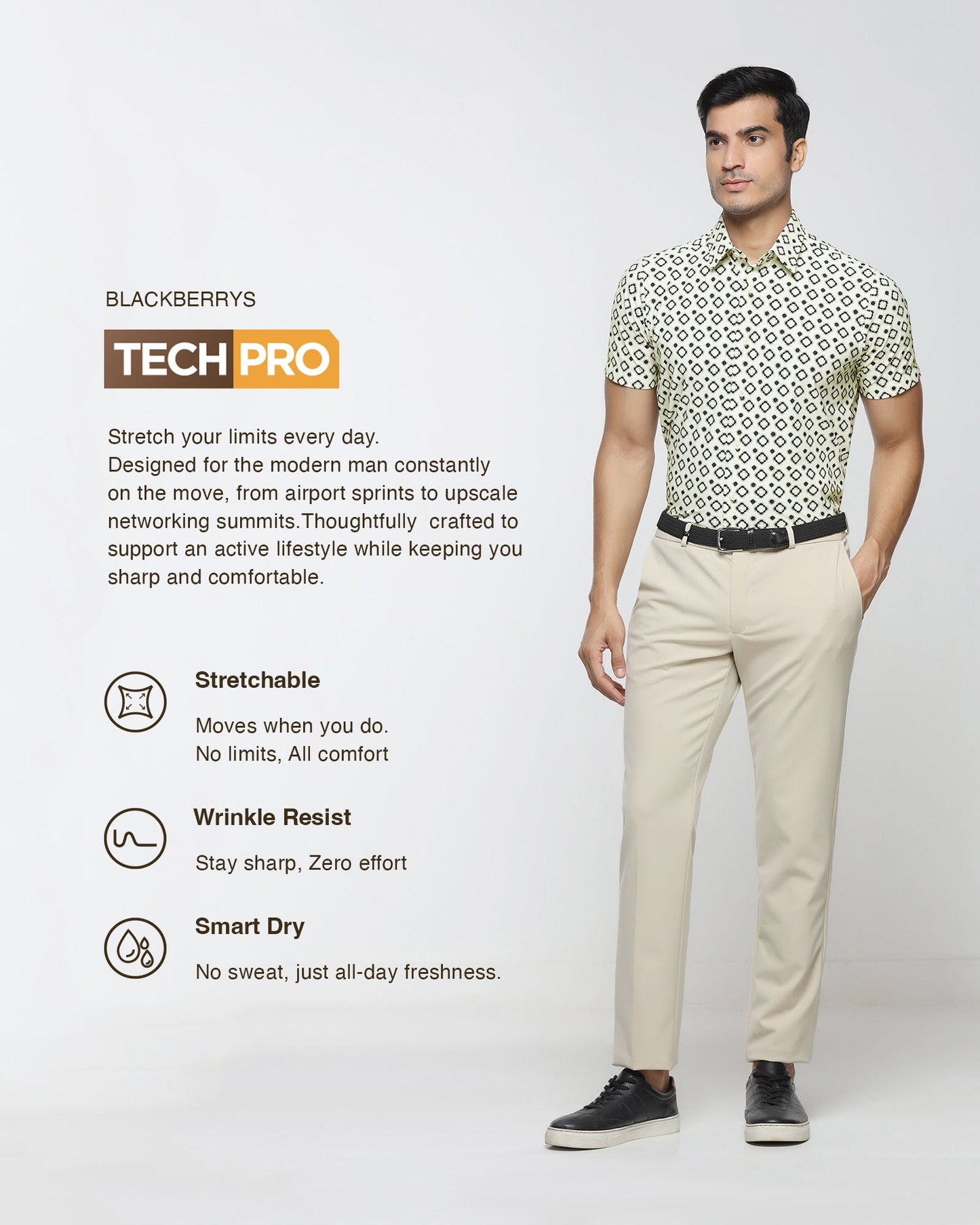 Off White Half Sleeve TechPro Printed Shirt - Ronnel