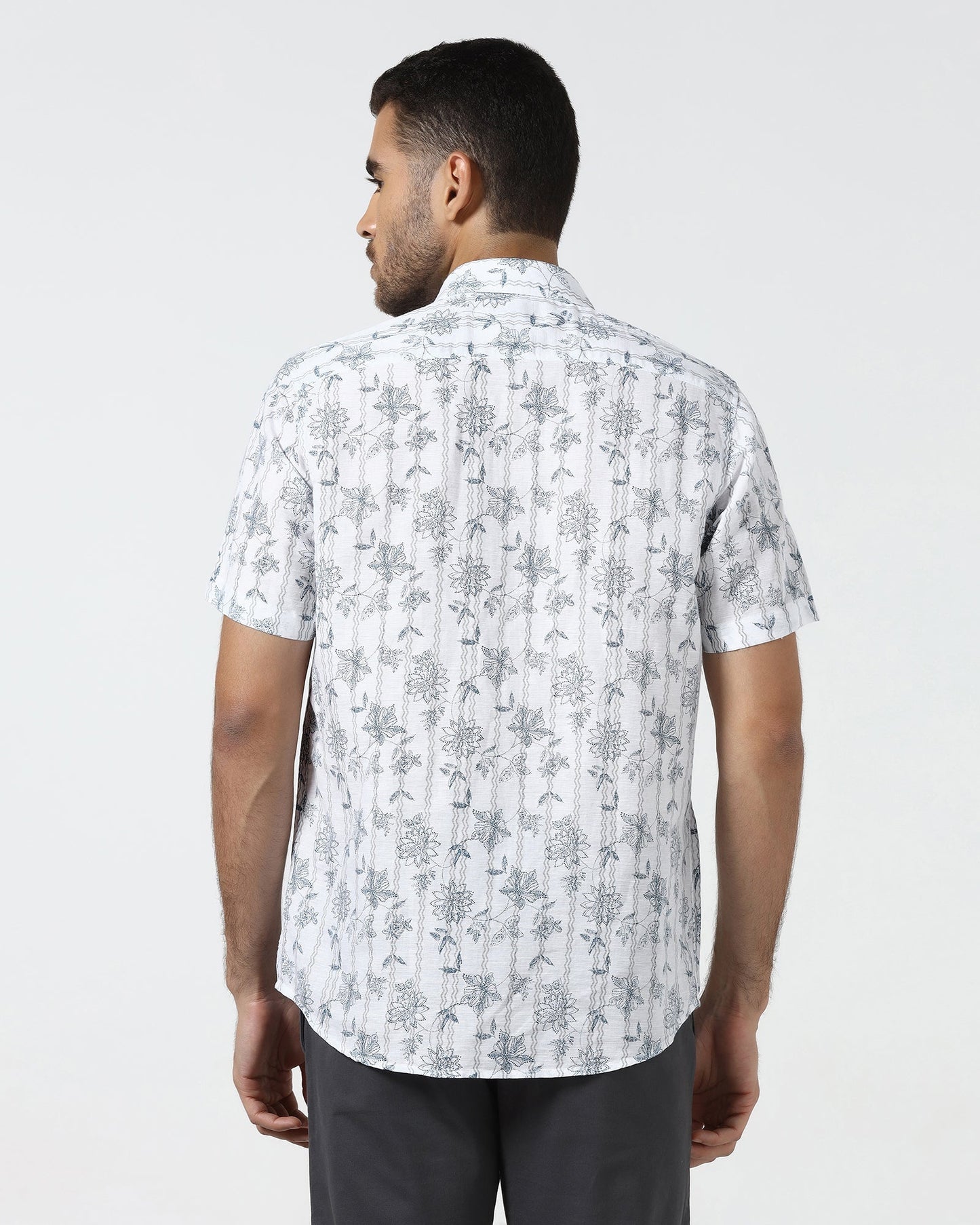 Off White Half Sleeve Linen Printed Shirt - Alvino