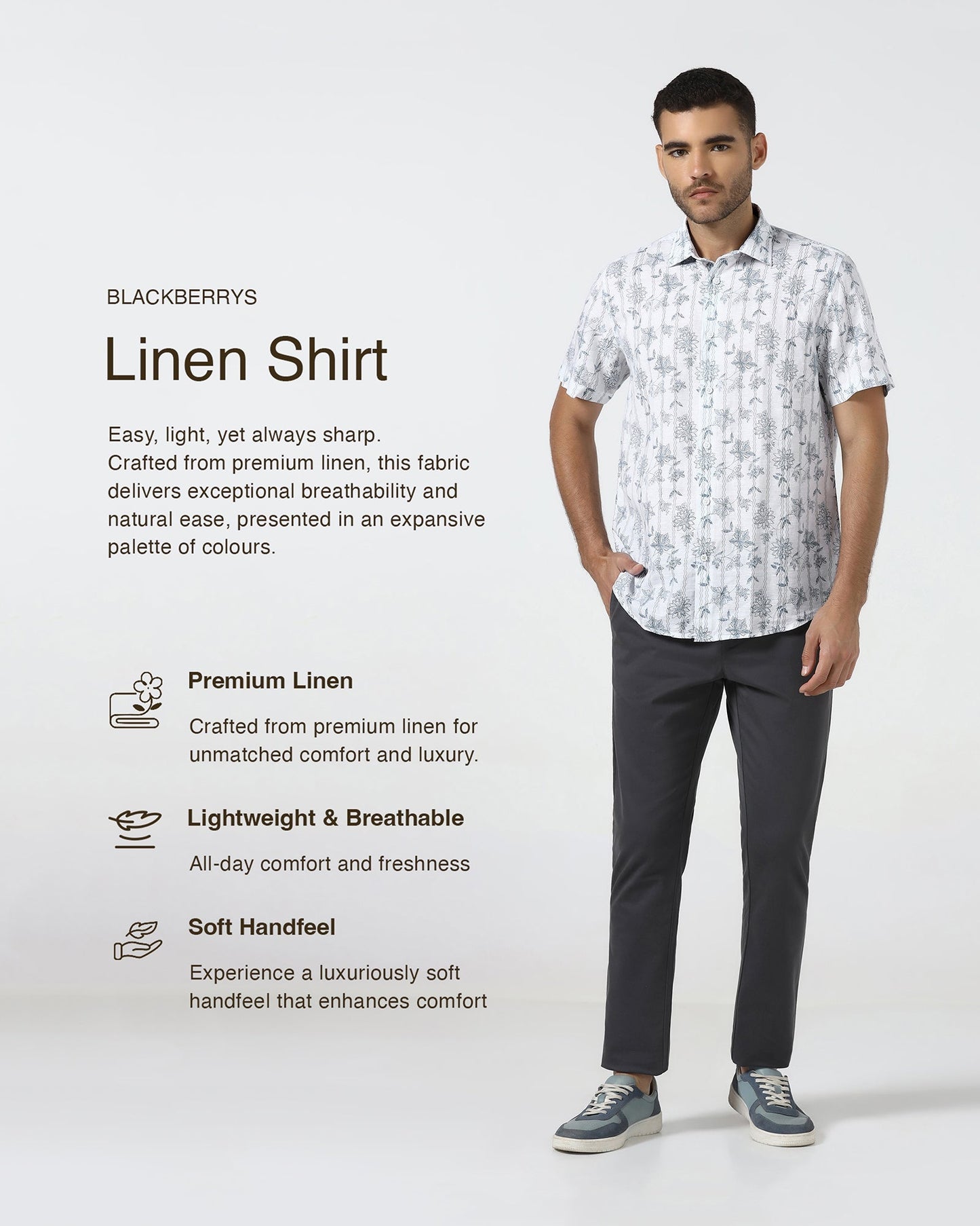 Off White Half Sleeve Linen Printed Shirt - Alvino