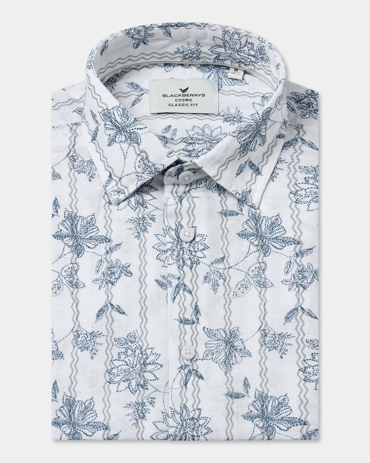 Off White Half Sleeve Linen Printed Shirt - Alvino