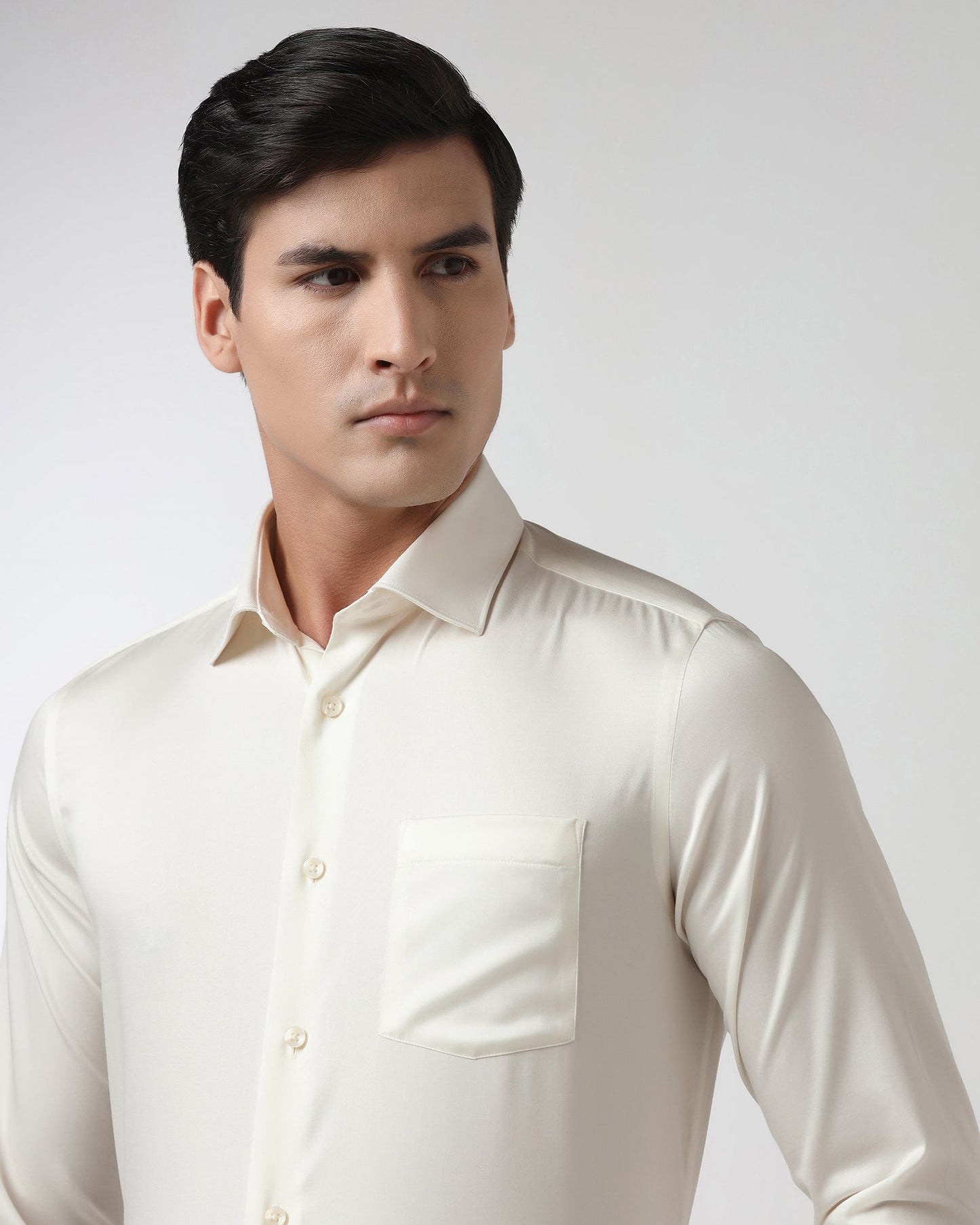 Off White Unwrinkle Solid Shirt - Sylvia
