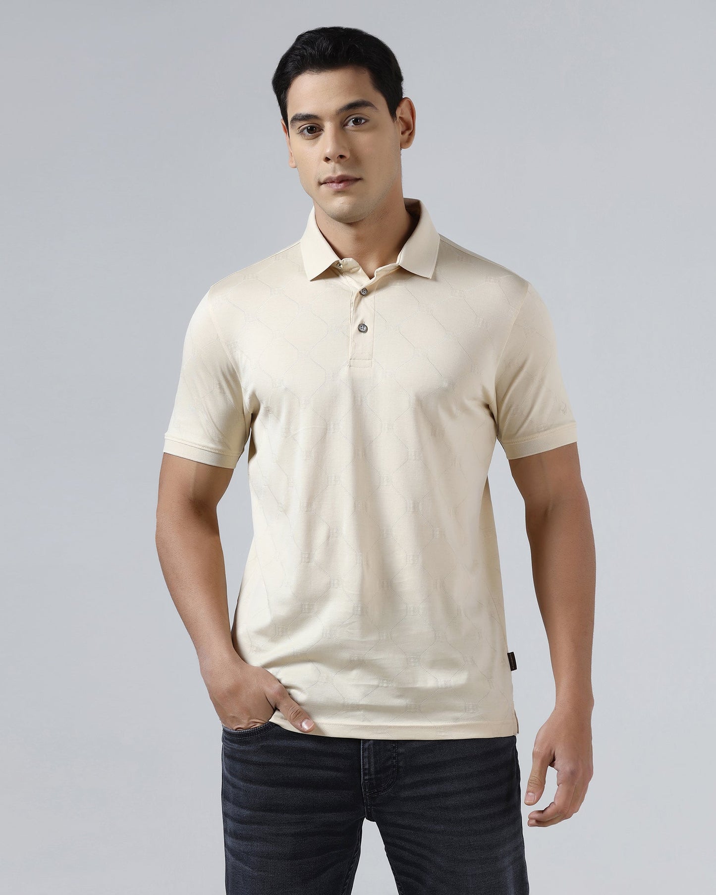 Off White Textured Polo - Full