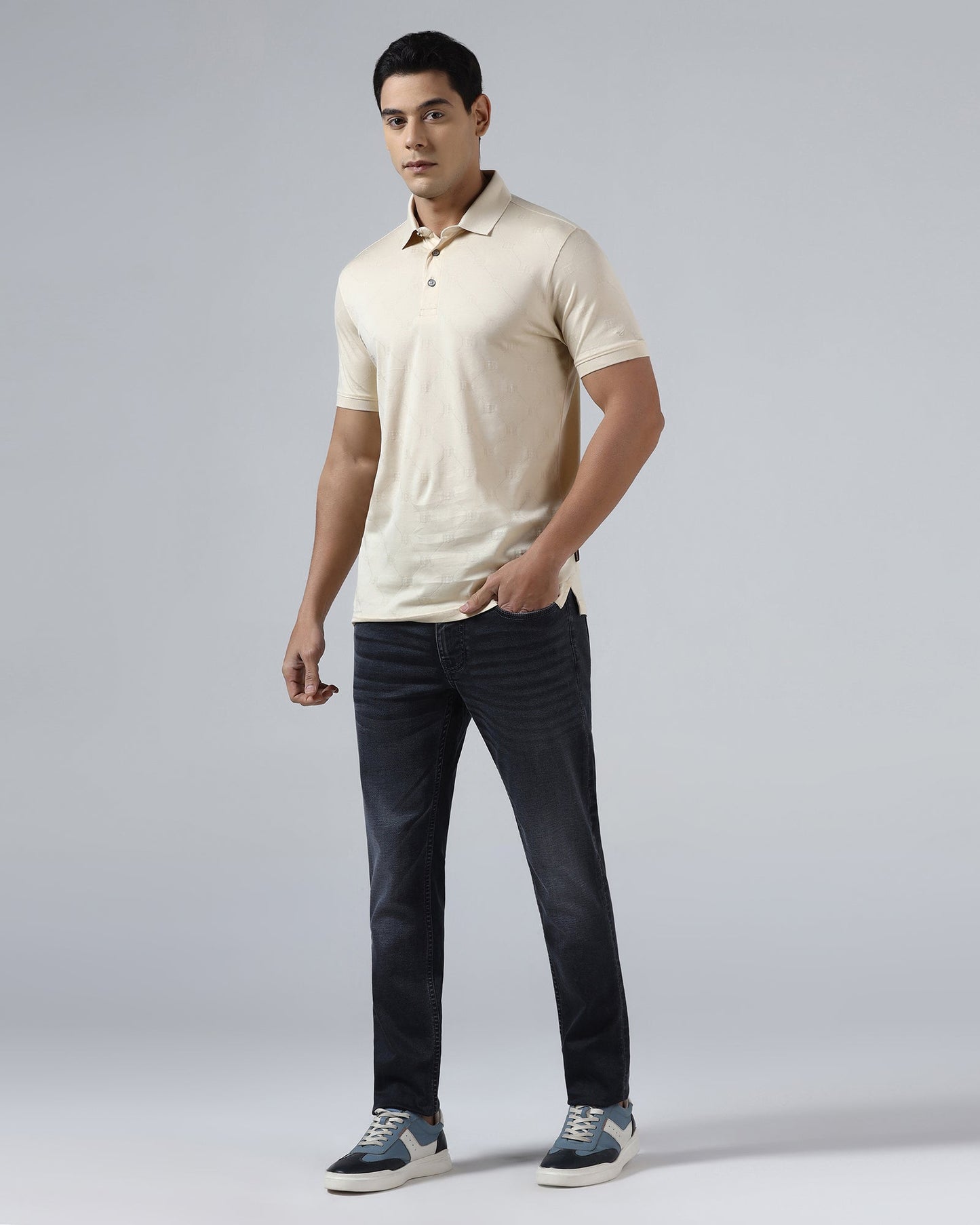 Off White Textured Polo - Full