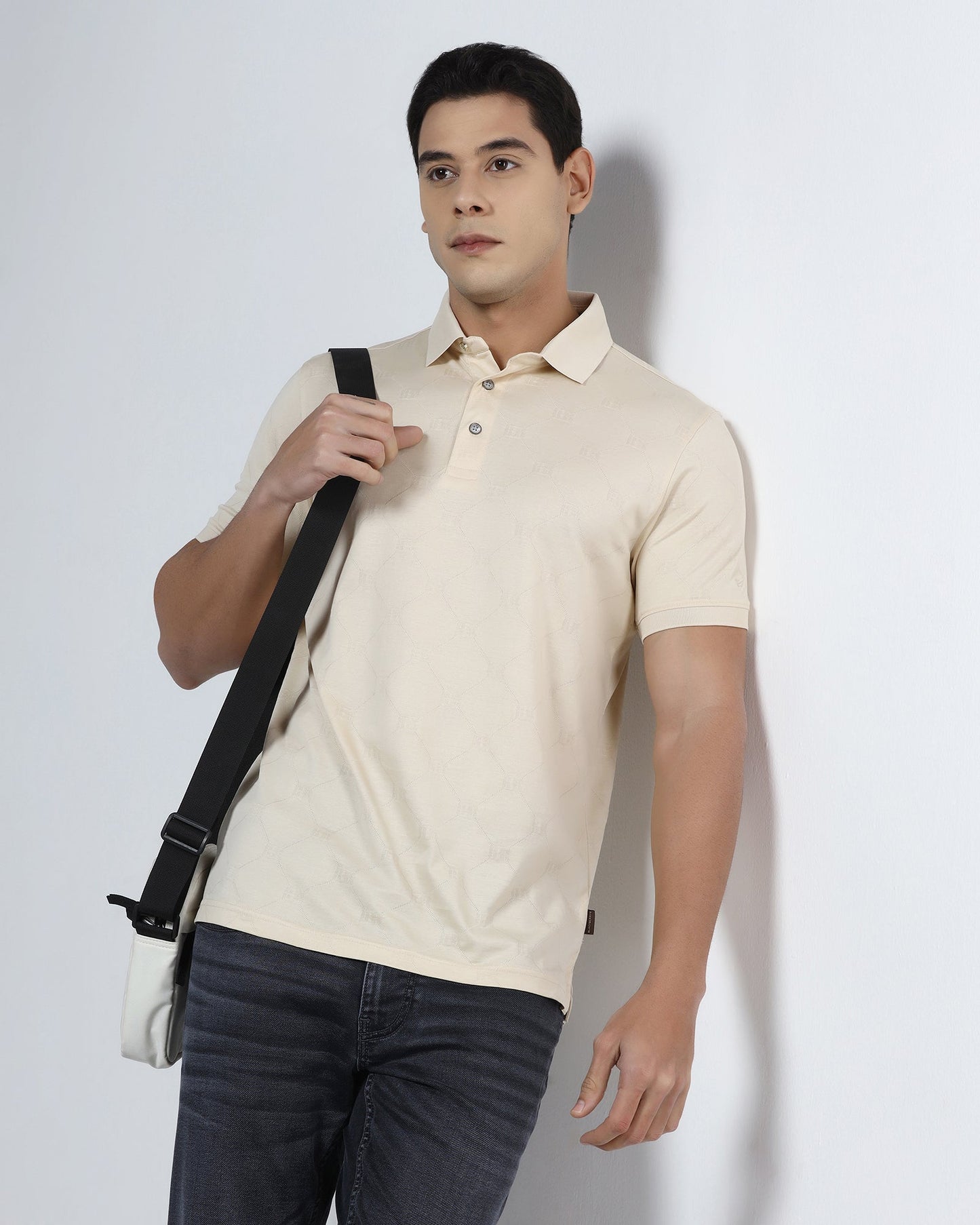 Off White Textured Polo - Full