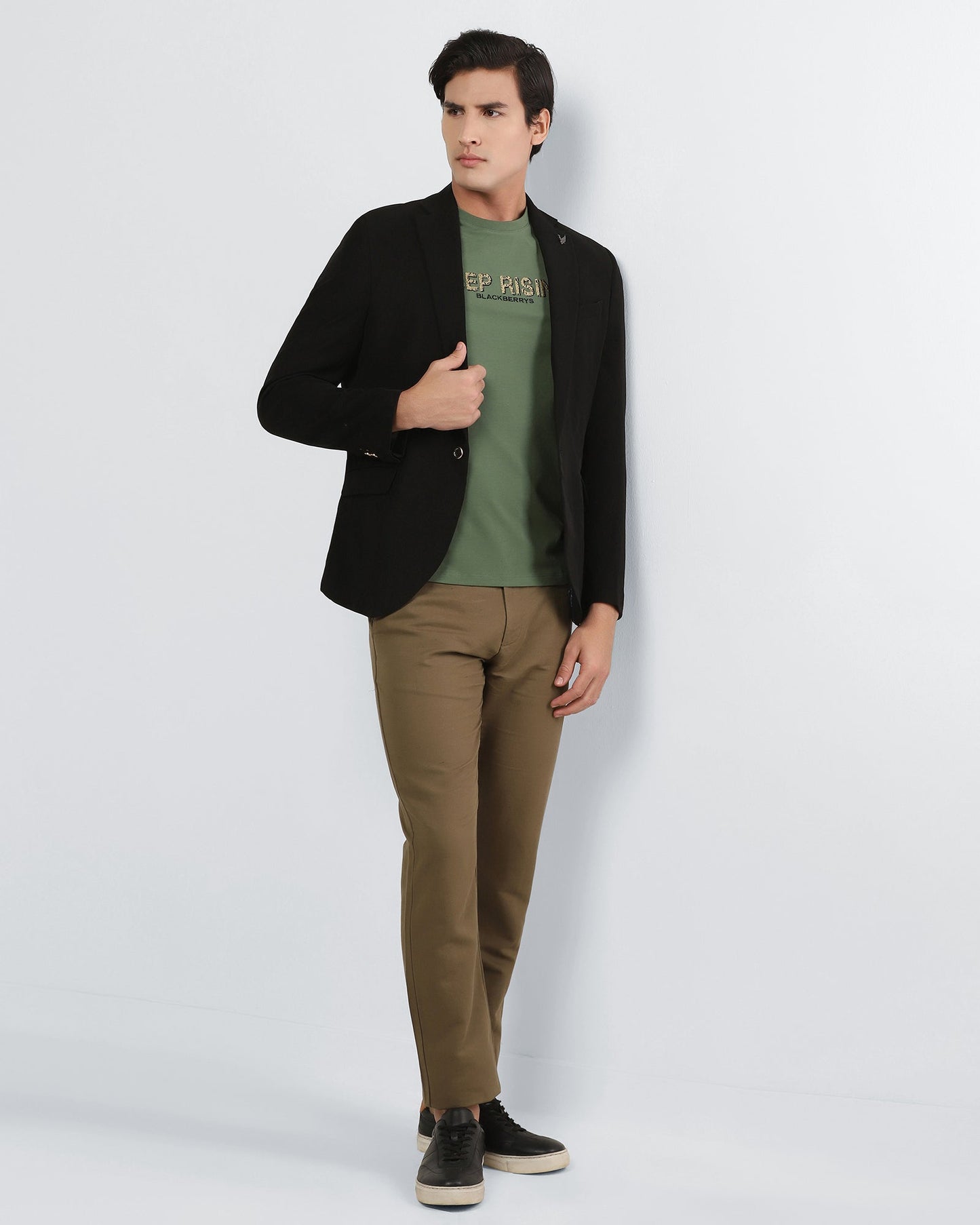Olive Green Crew Neck Solid T-Shirt - Rising
