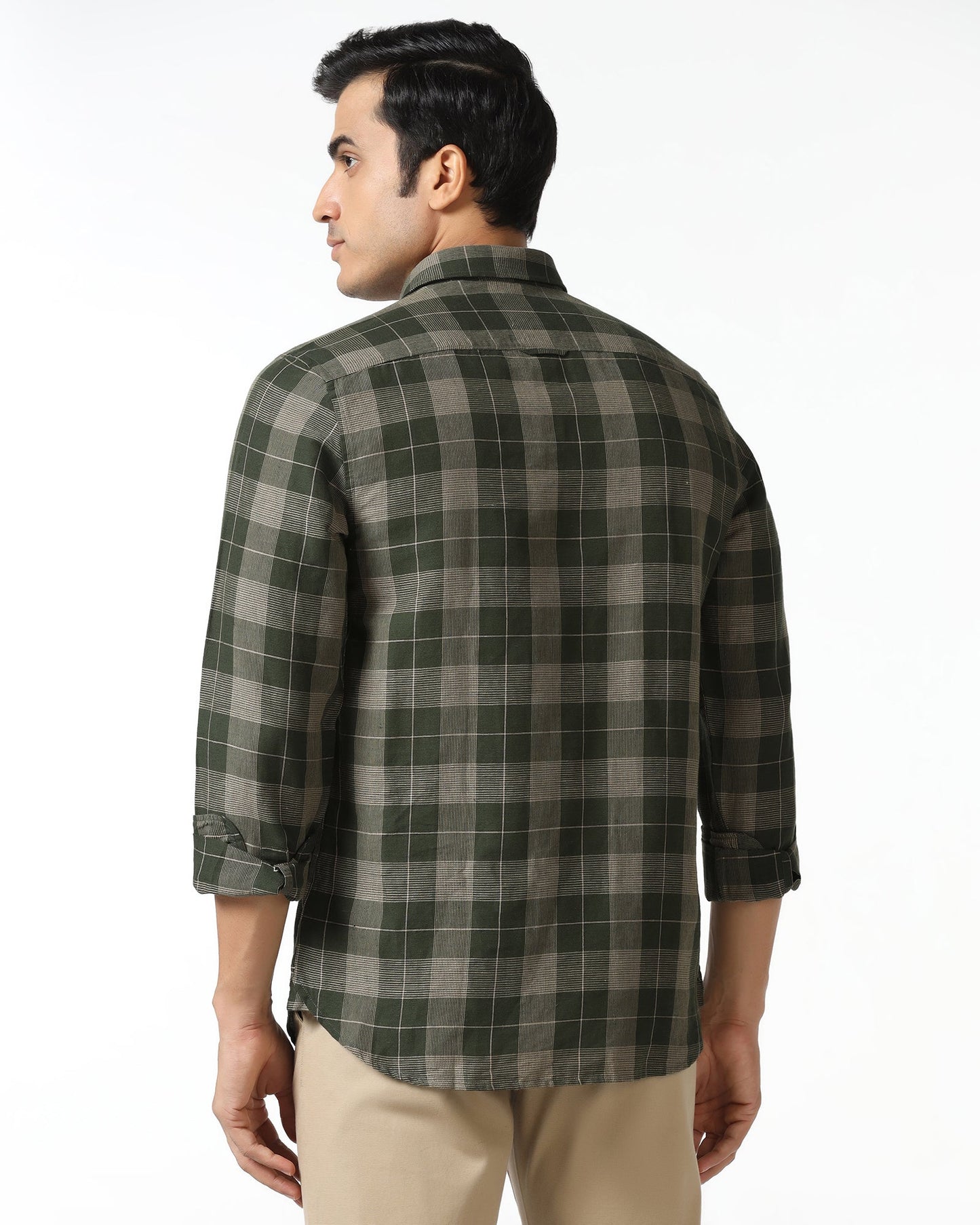 Olive Linen Check Shirt - Merik