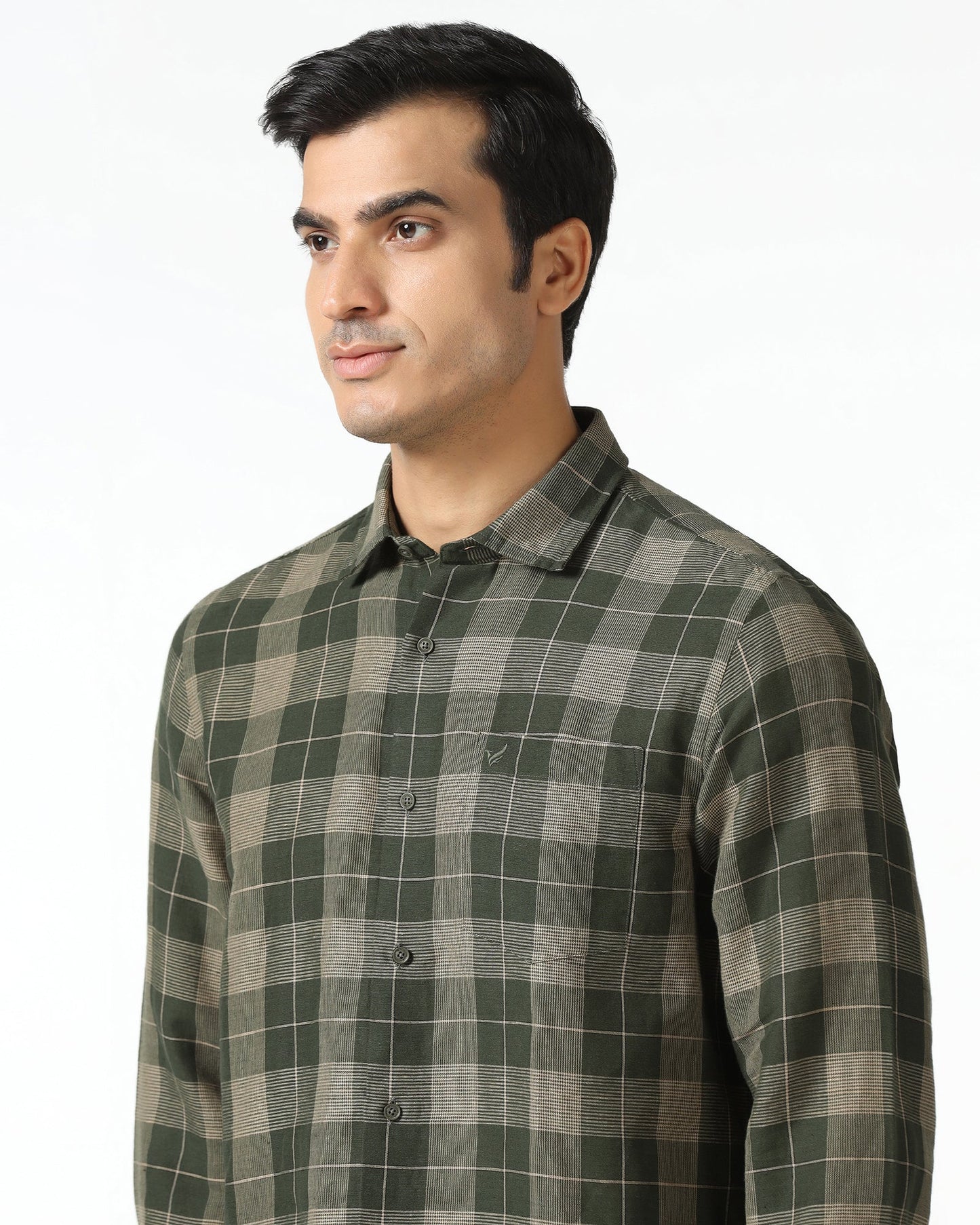 Olive Linen Check Shirt - Merik