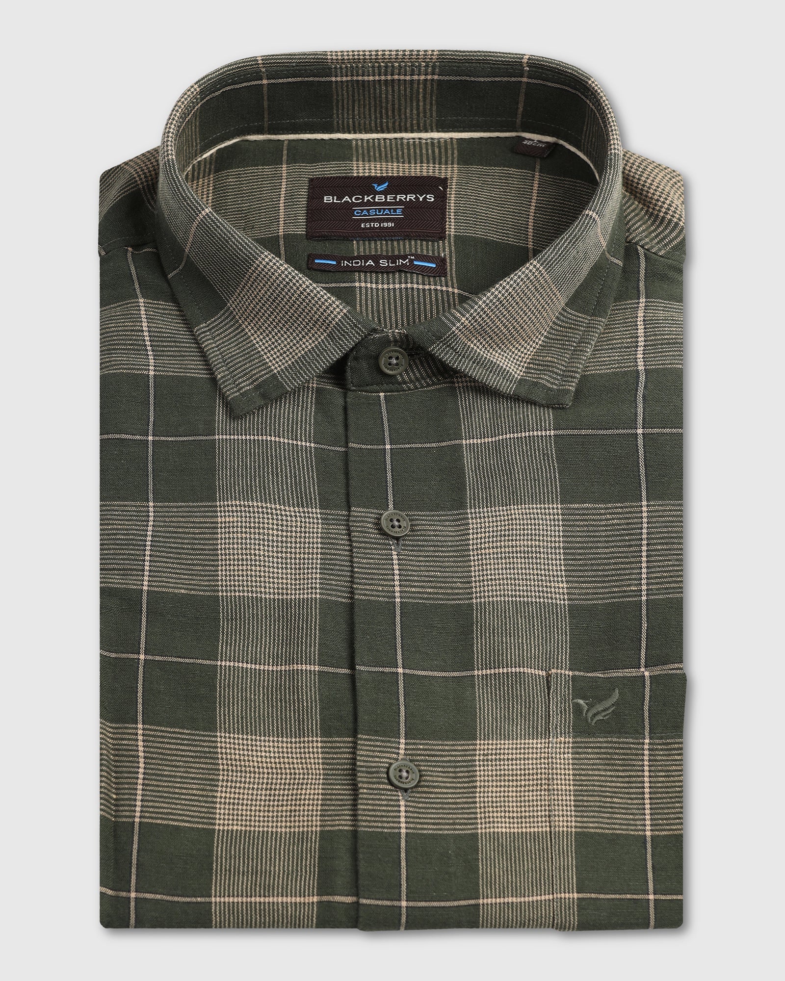 Olive Linen Check Shirt - Merik