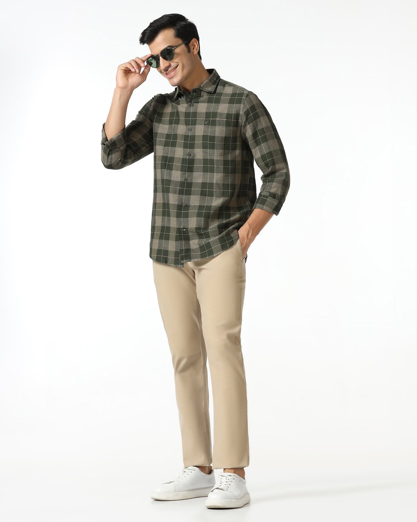 Olive Linen Check Shirt - Merik