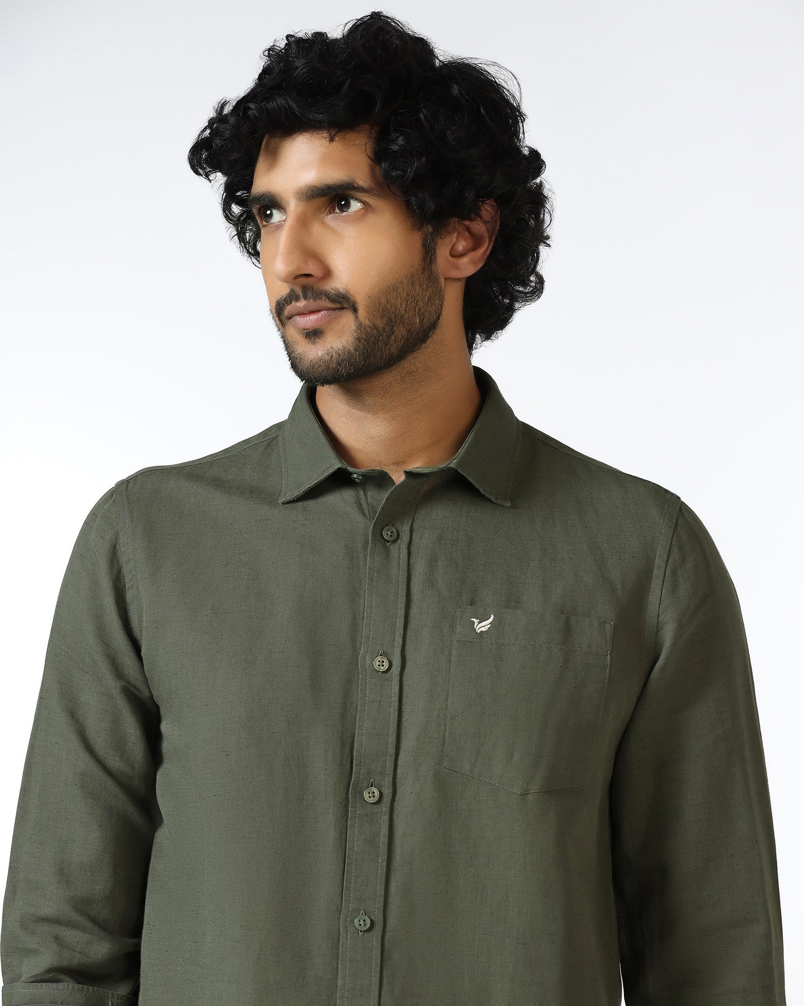 Olive Linen Solid Shirt - Salmon