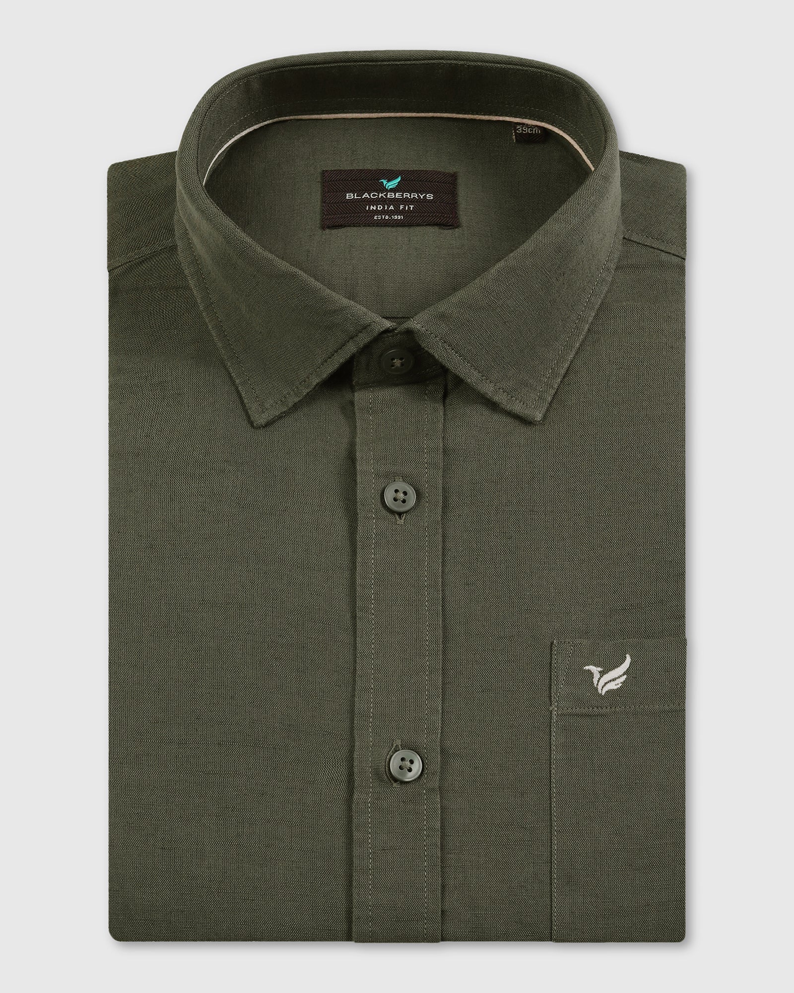Olive Linen Solid Shirt - Salmon