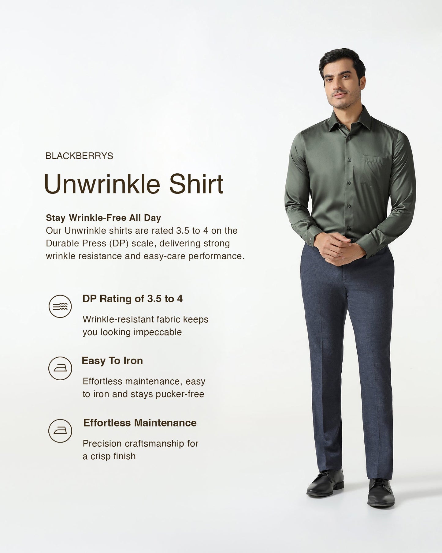 Olive Non Iron Solid Shirt - Sylvia