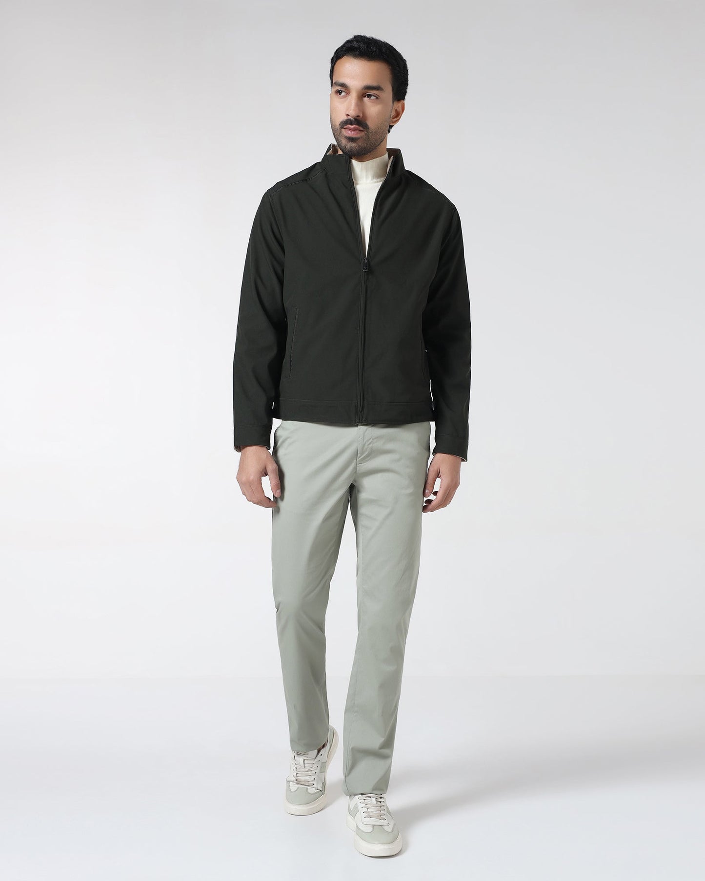 Olive Reversible Solid Zipper Jacket - Yulin