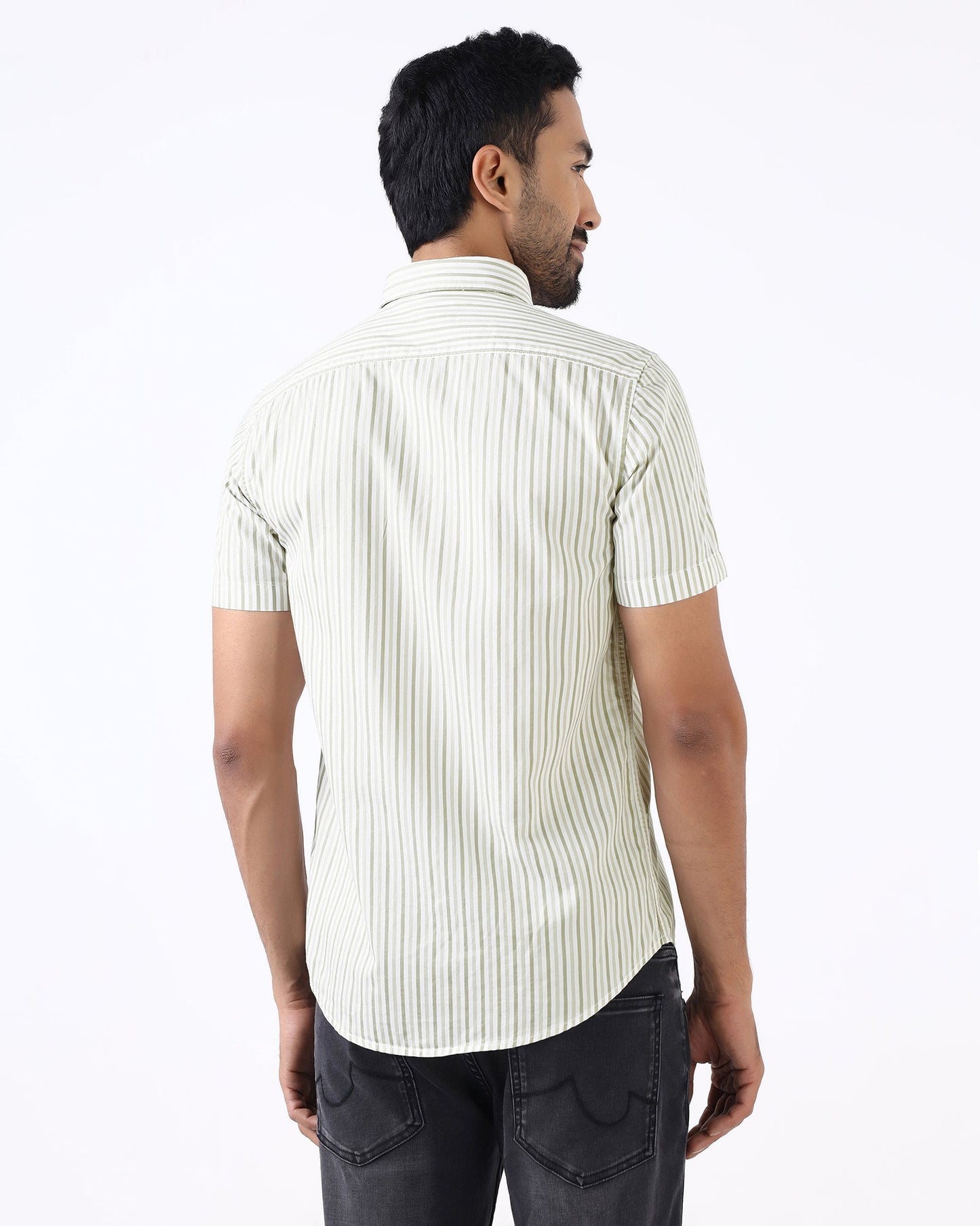Olive Half Sleeve Stripe Shirt - Redot