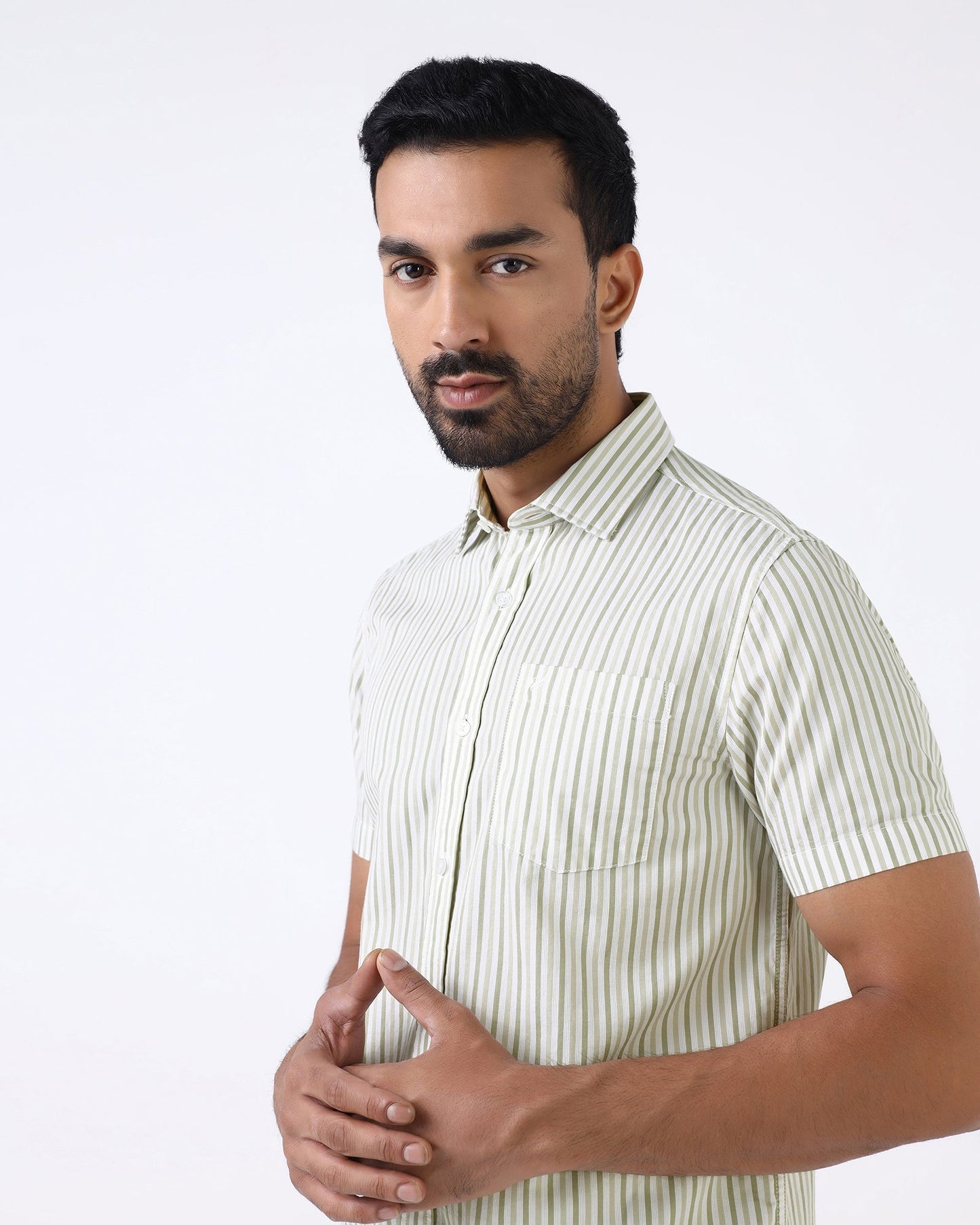 Olive Half Sleeve Stripe Shirt - Redot