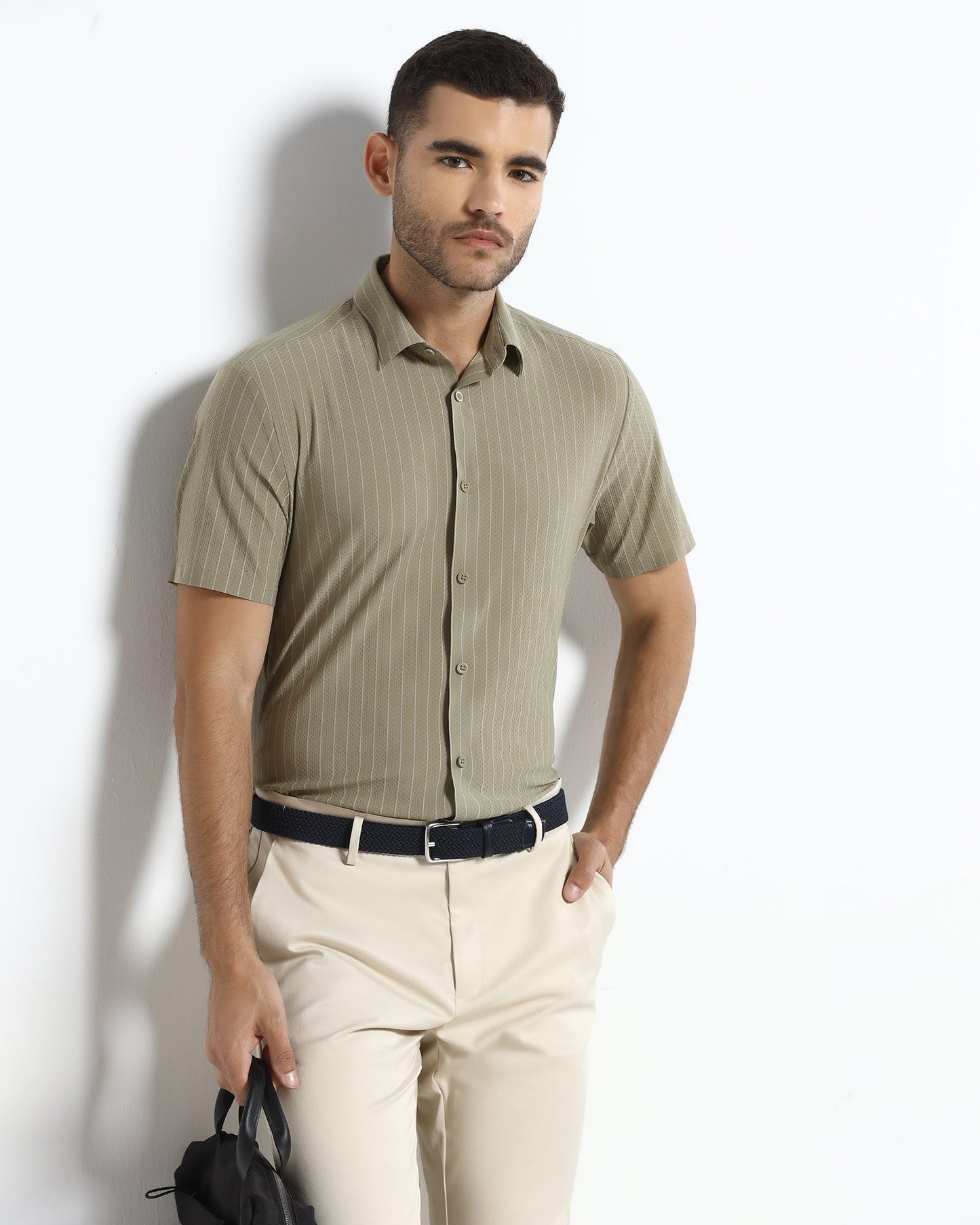 Olive Half Sleeve TechPro Stripe Shirt - Hyphen