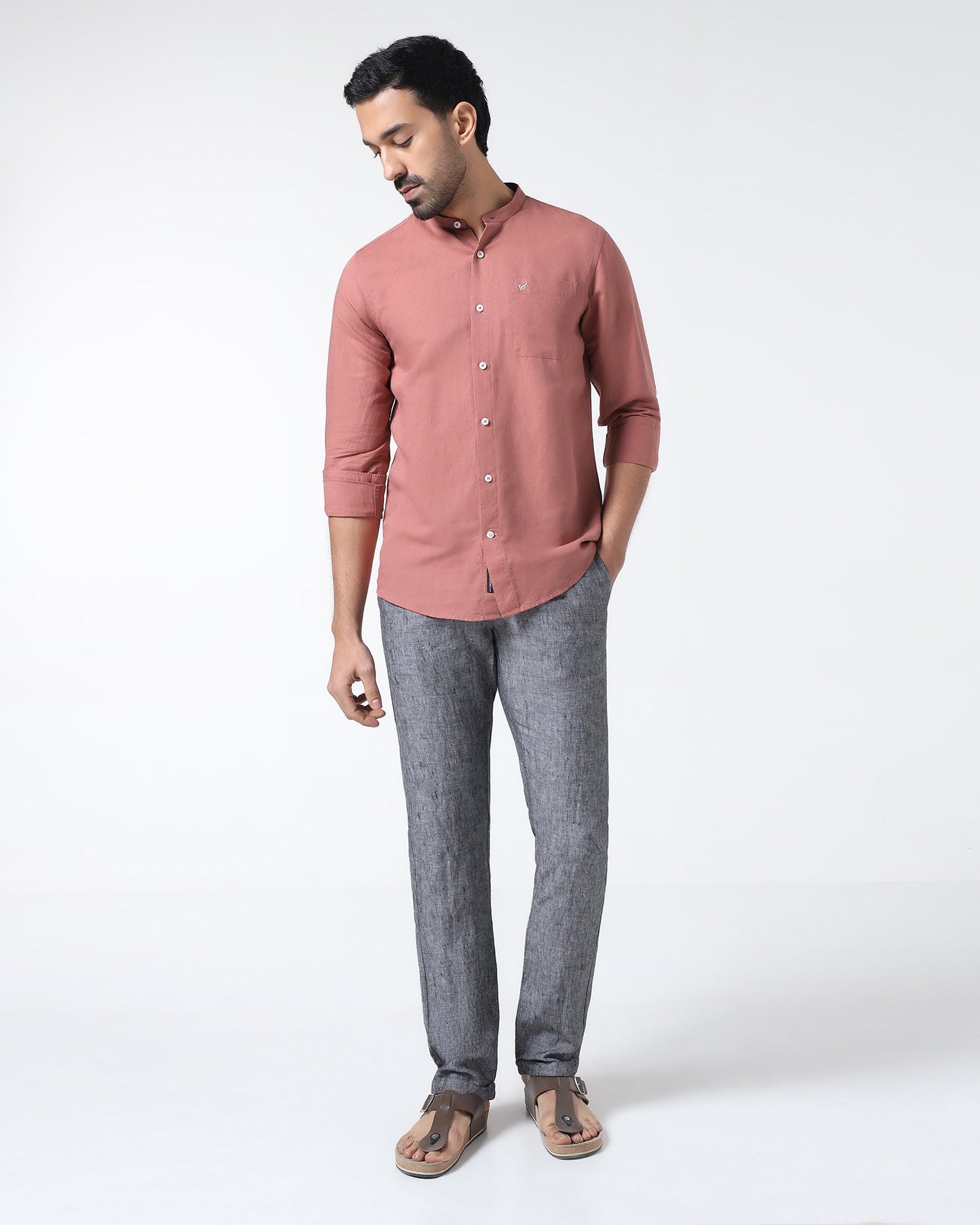Peach Linen Solid Shirt - Cleo