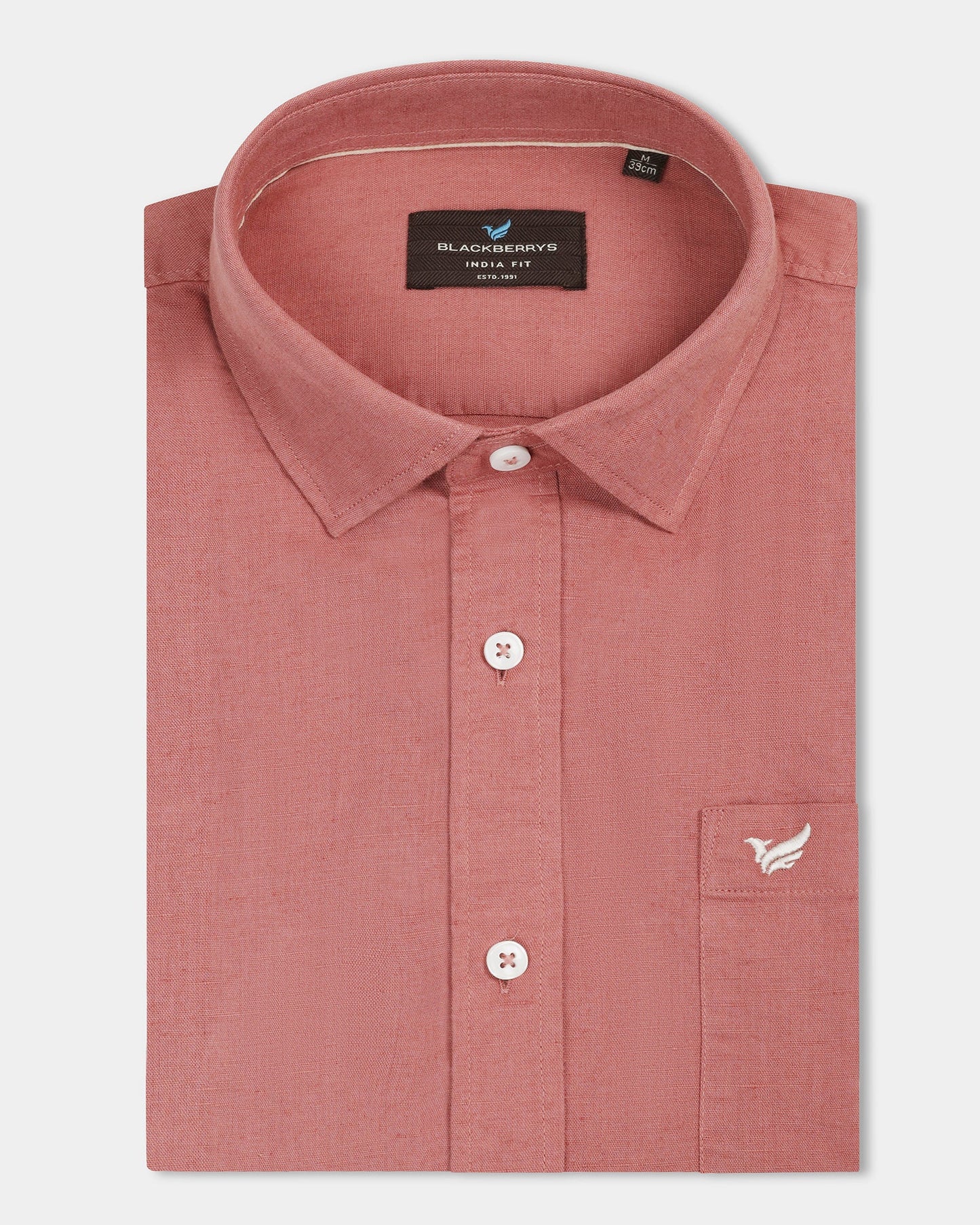 Peach Half Sleeve Linen Solid Shirt - Cleo