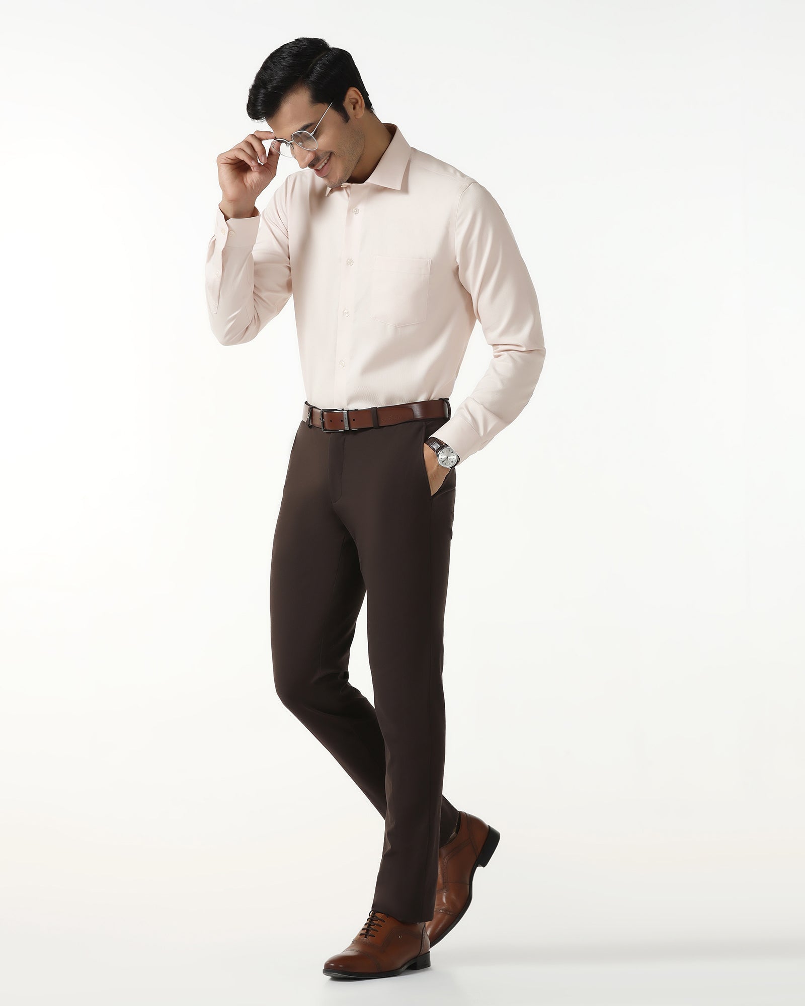 Peach Non Iron Textured Shirt - E31