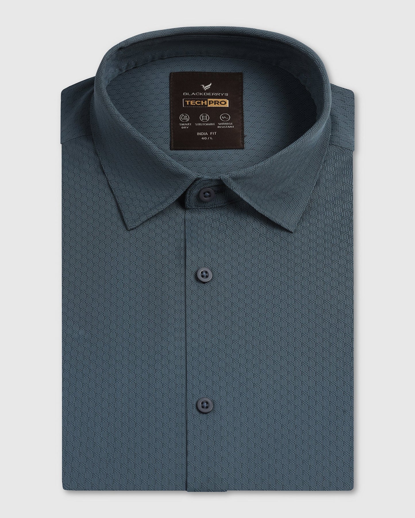 Petrol Blue Half Sleeve Techpro Textured Shirt - Hurton