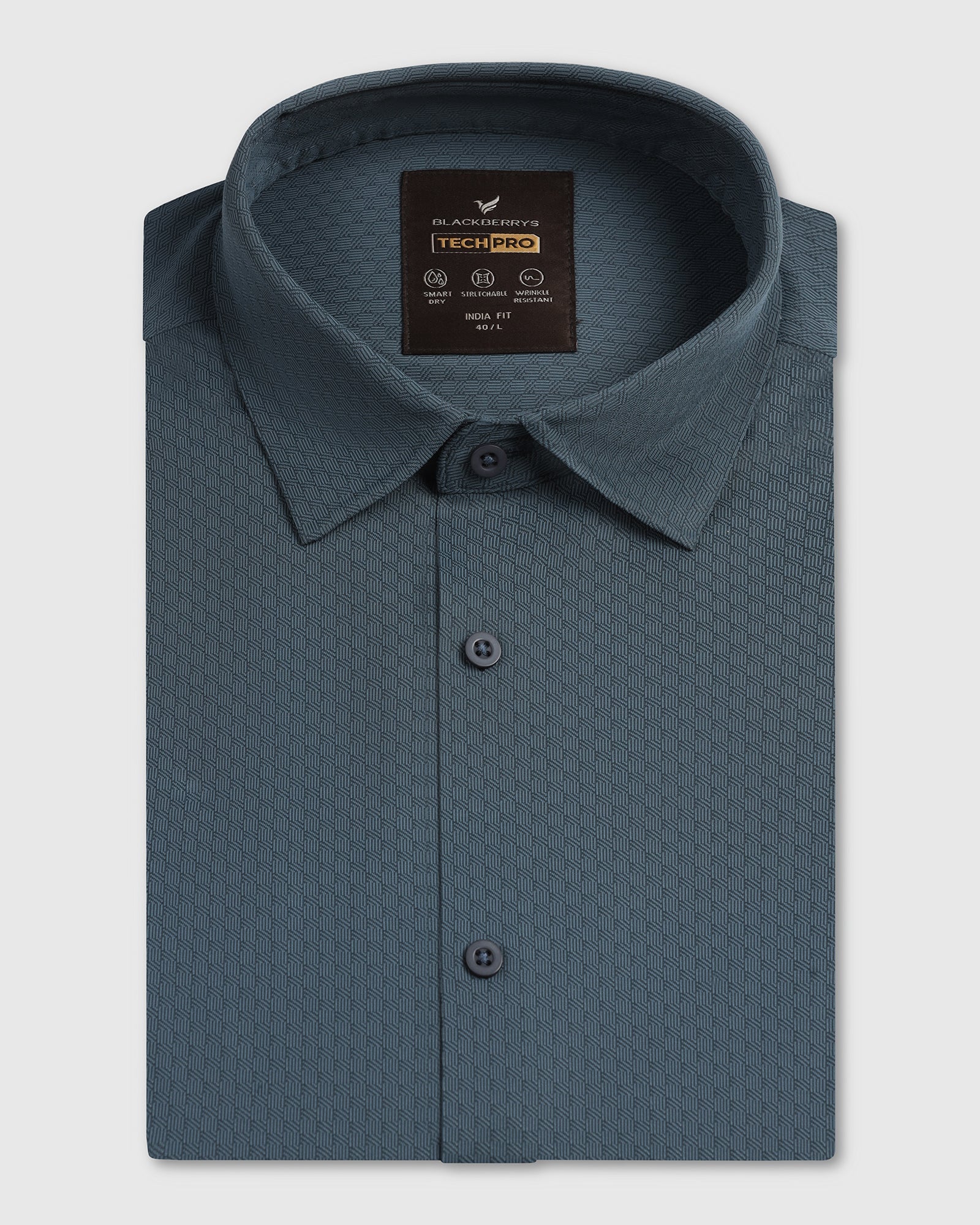 Petrol Blue Half Sleeve Techpro Textured Shirt - Hurton