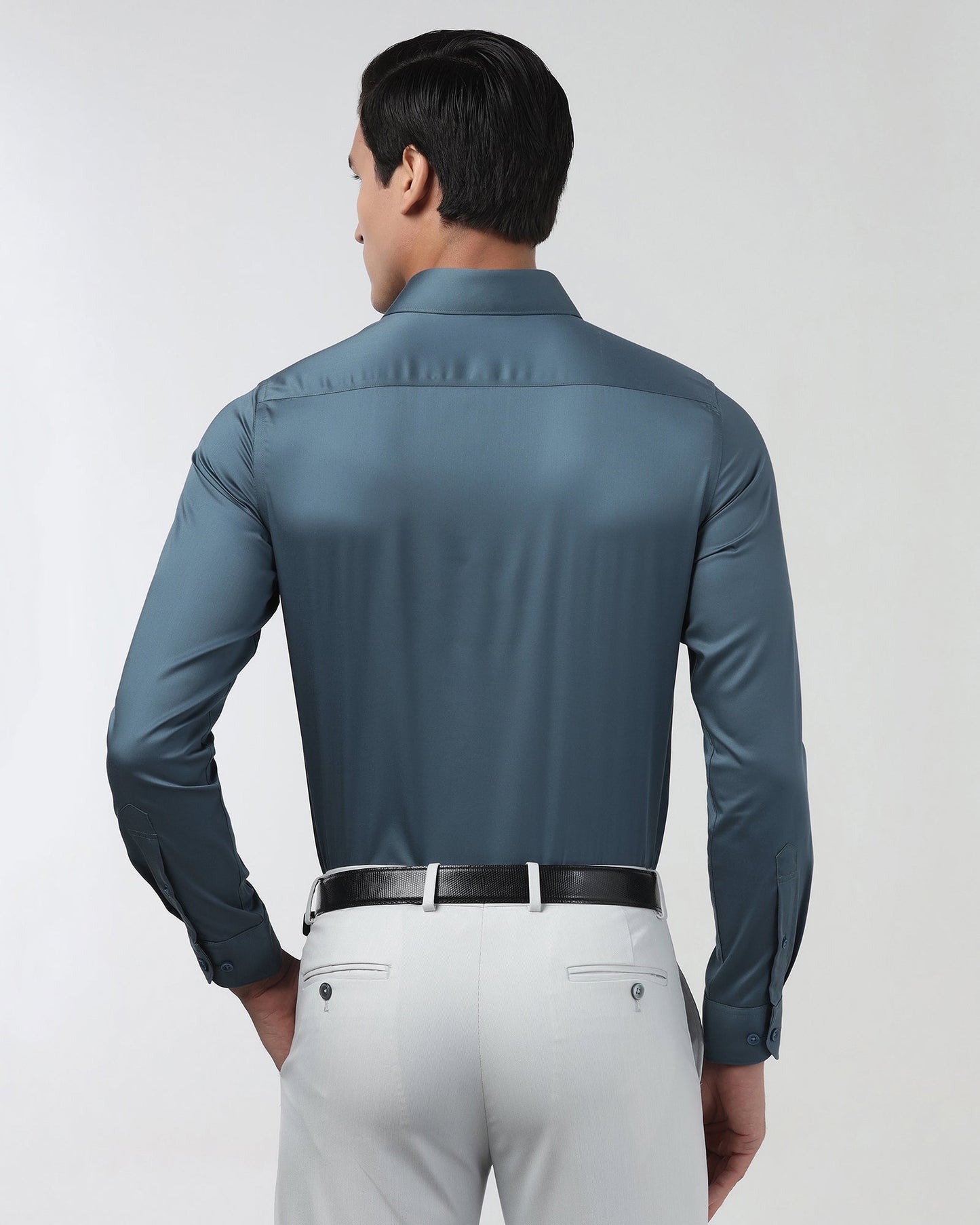 Petrol Blue Unwrinkle Solid Shirt - Sylvia