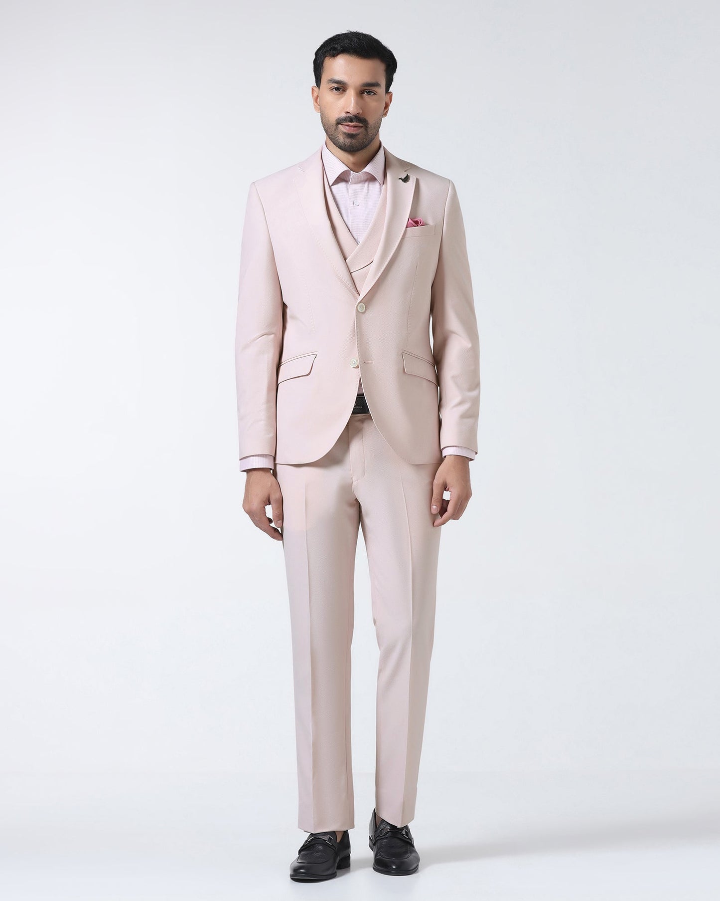 Pink Three Piece Textured Suit - Jiddle