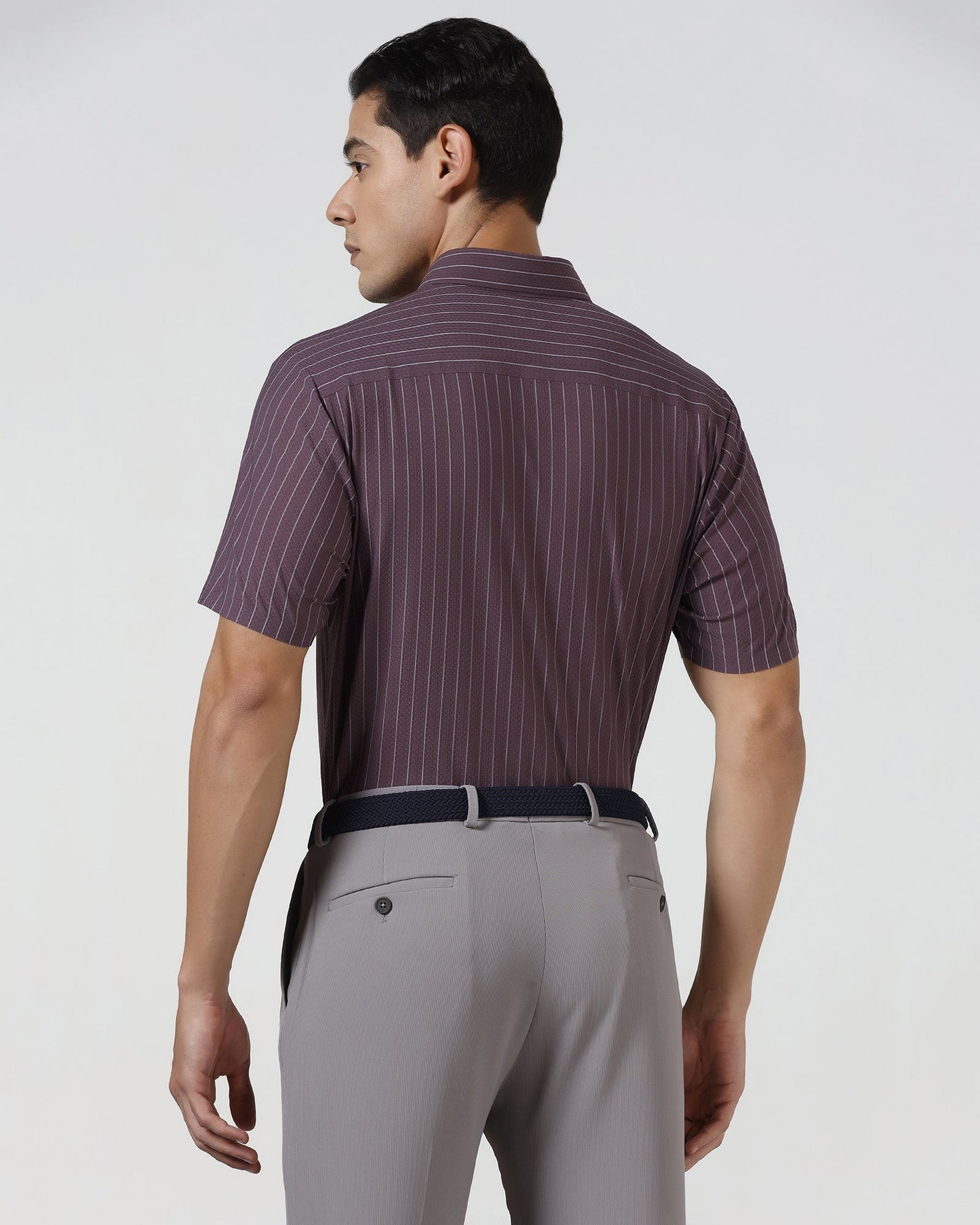 Plum Half Sleeve TechPro Stripe Shirt - Hyphen