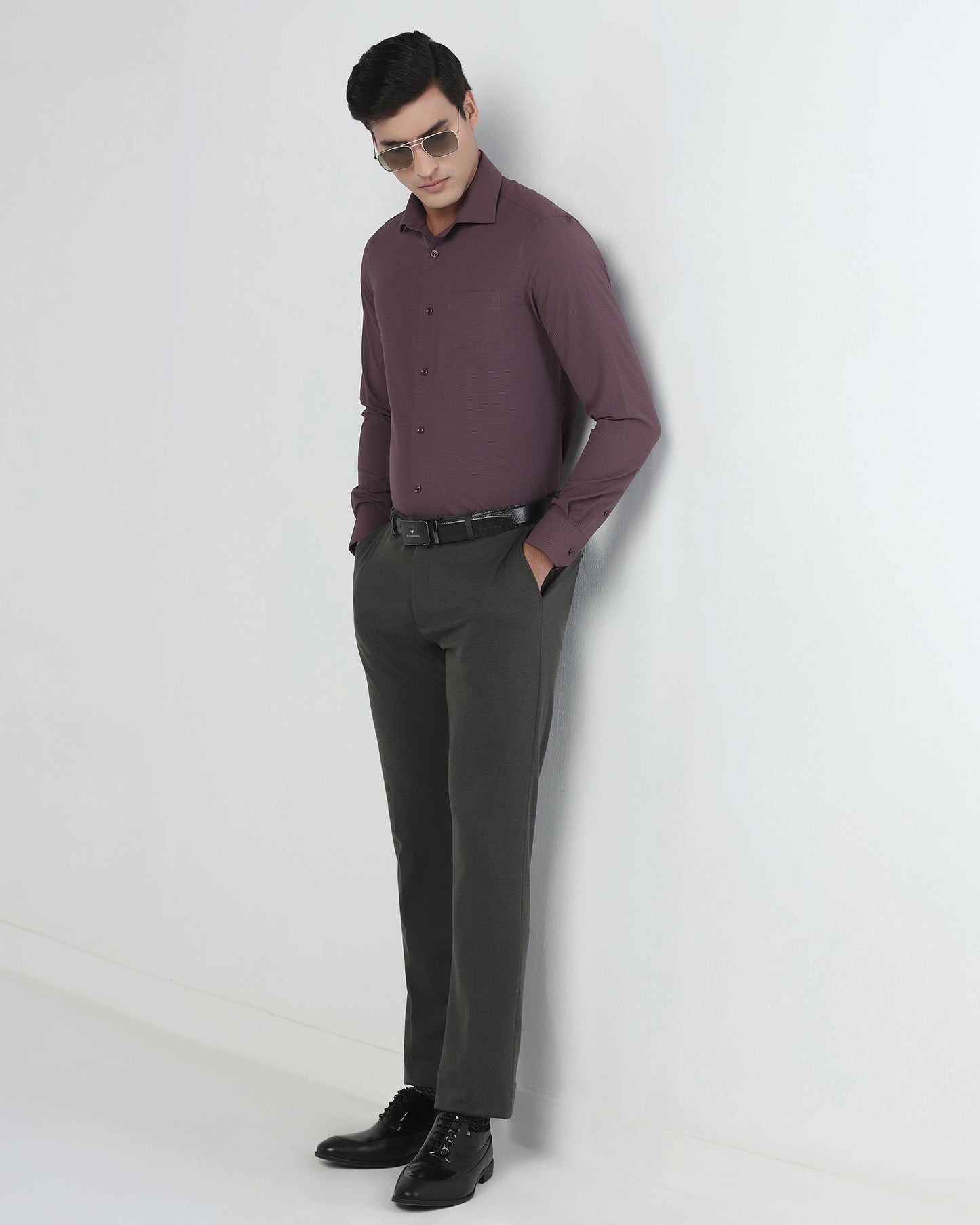Plum Non Iron Textured Shirt - Relay E