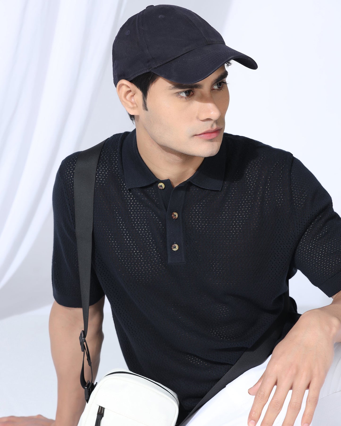 Polo Navy Textured T-Shirt - Mesh