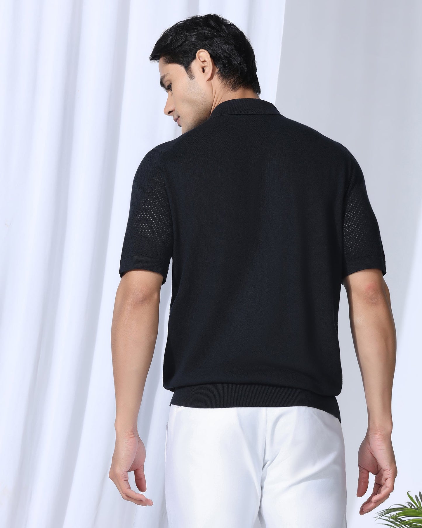 Polo Navy Textured T-Shirt - Mesh