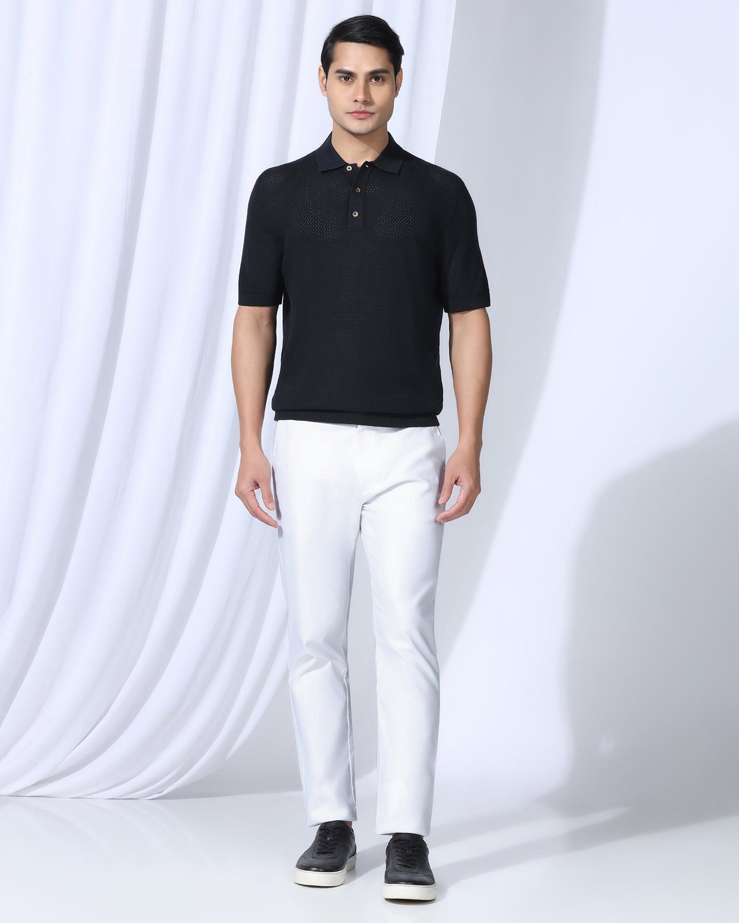 Polo Navy Textured T-Shirt - Mesh