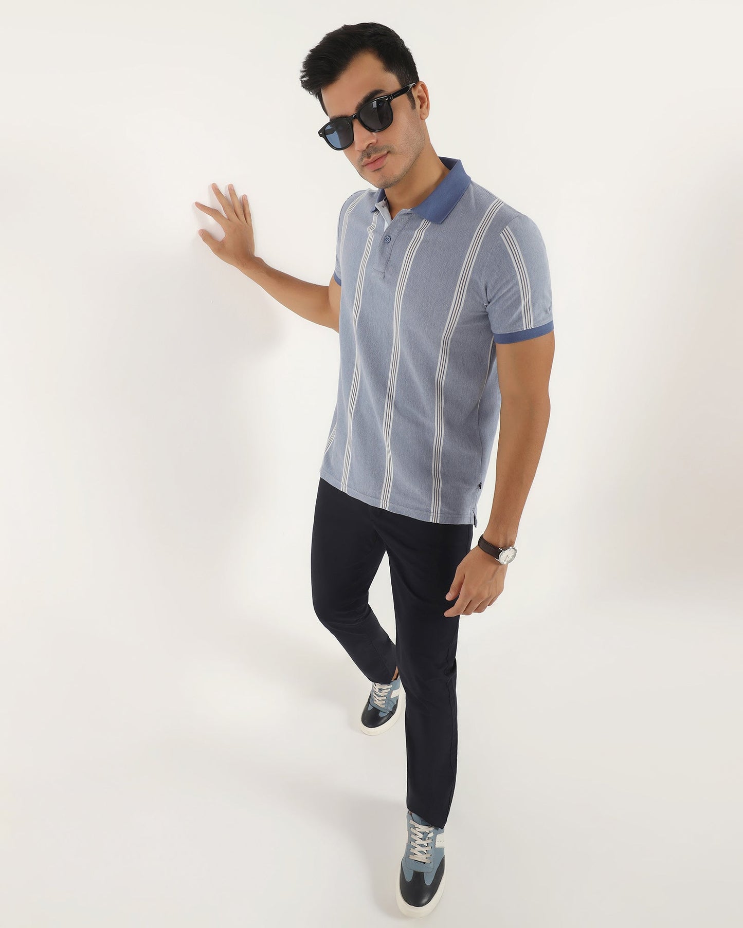 Polo Aster Blue Stripe T-Shirt - Cape