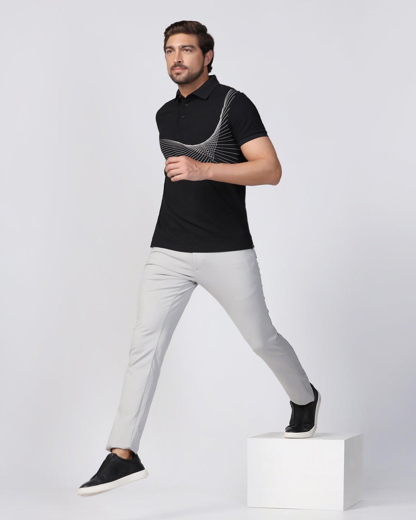 TechPro Polo Black Printed T-Shirt - Frost