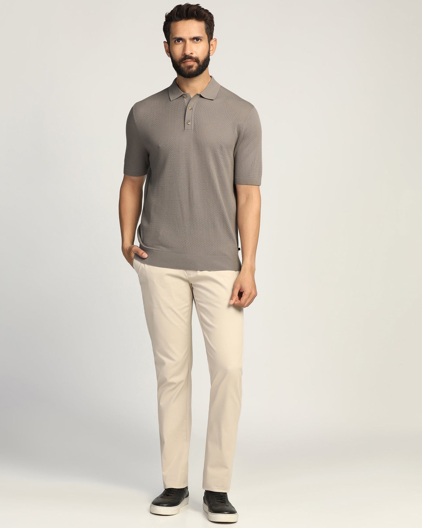 Polo Brown Textured T-Shirt - Mesh