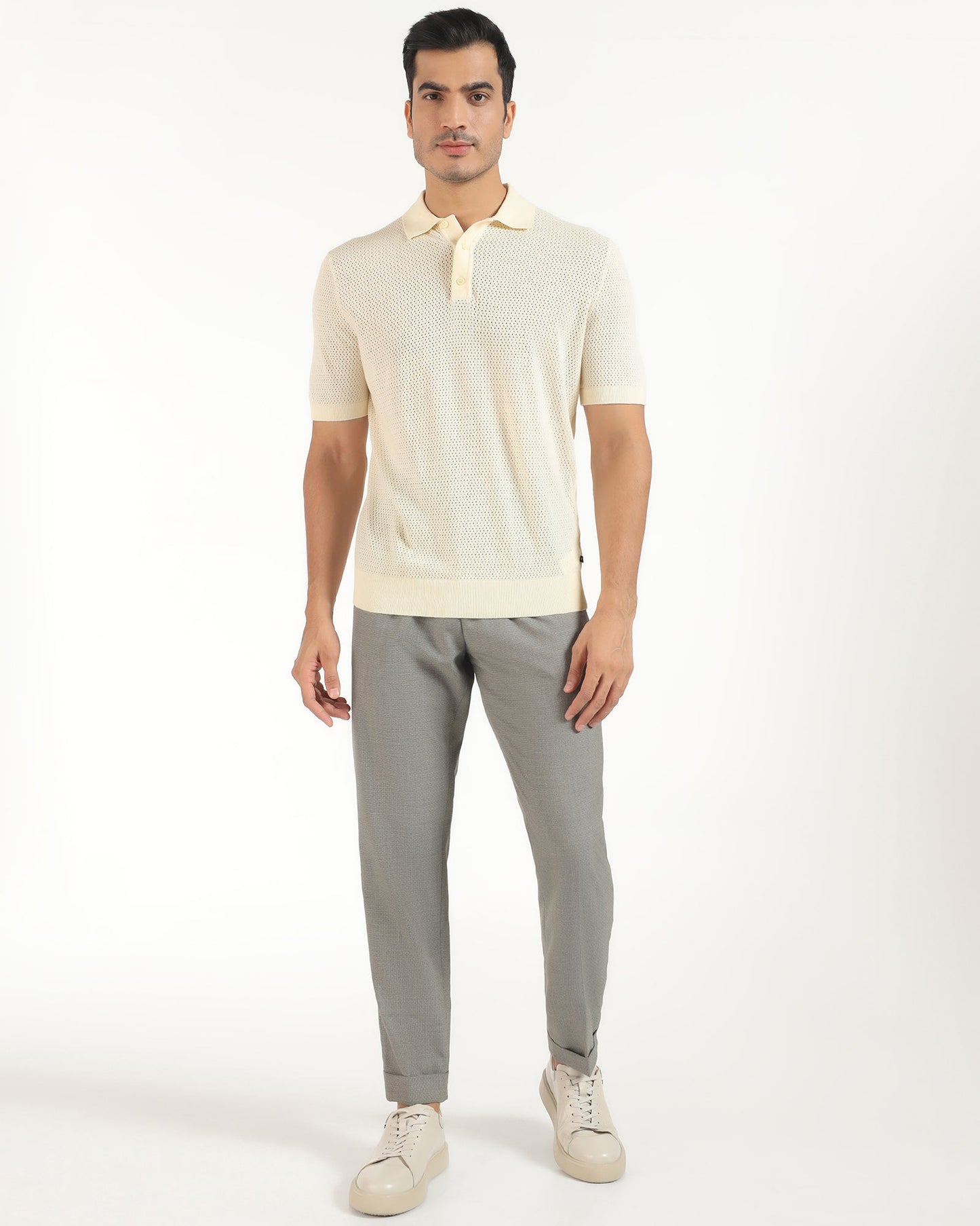 Polo Powder Yellow Textured T-Shirt - Mesh