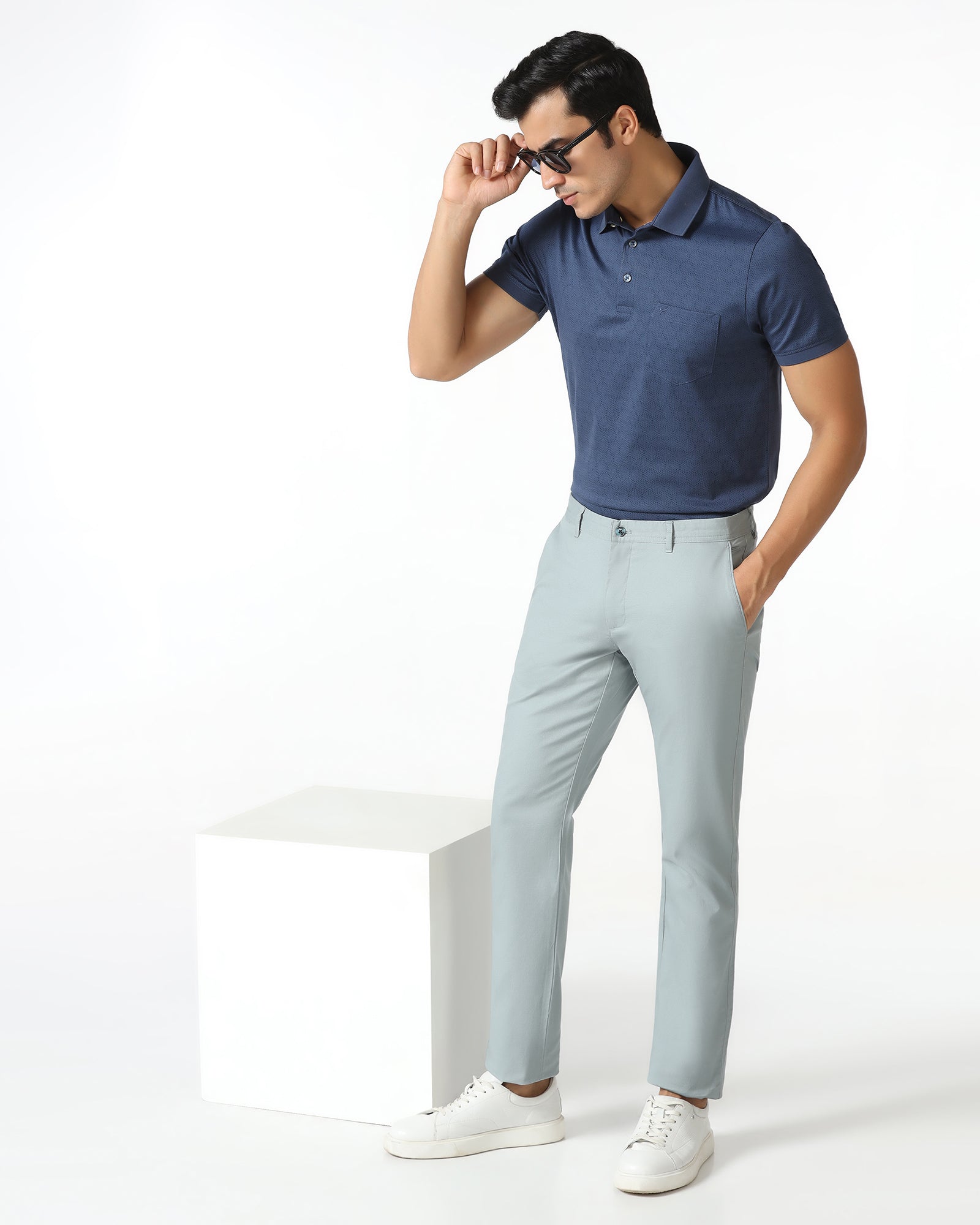 Powder Blue Textured Khakis - Cratuso