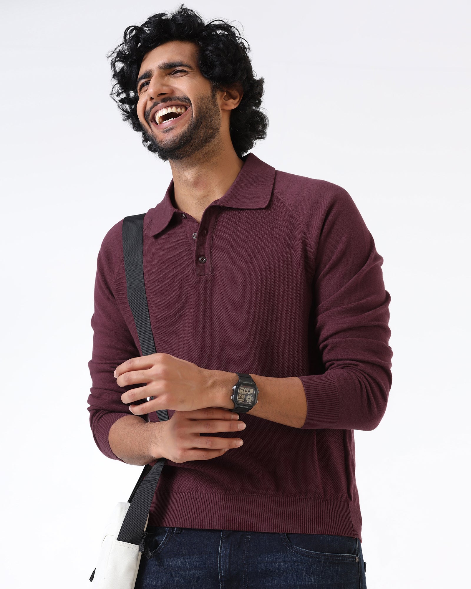 Rust Polo Neck Textured Sweater - Joshua