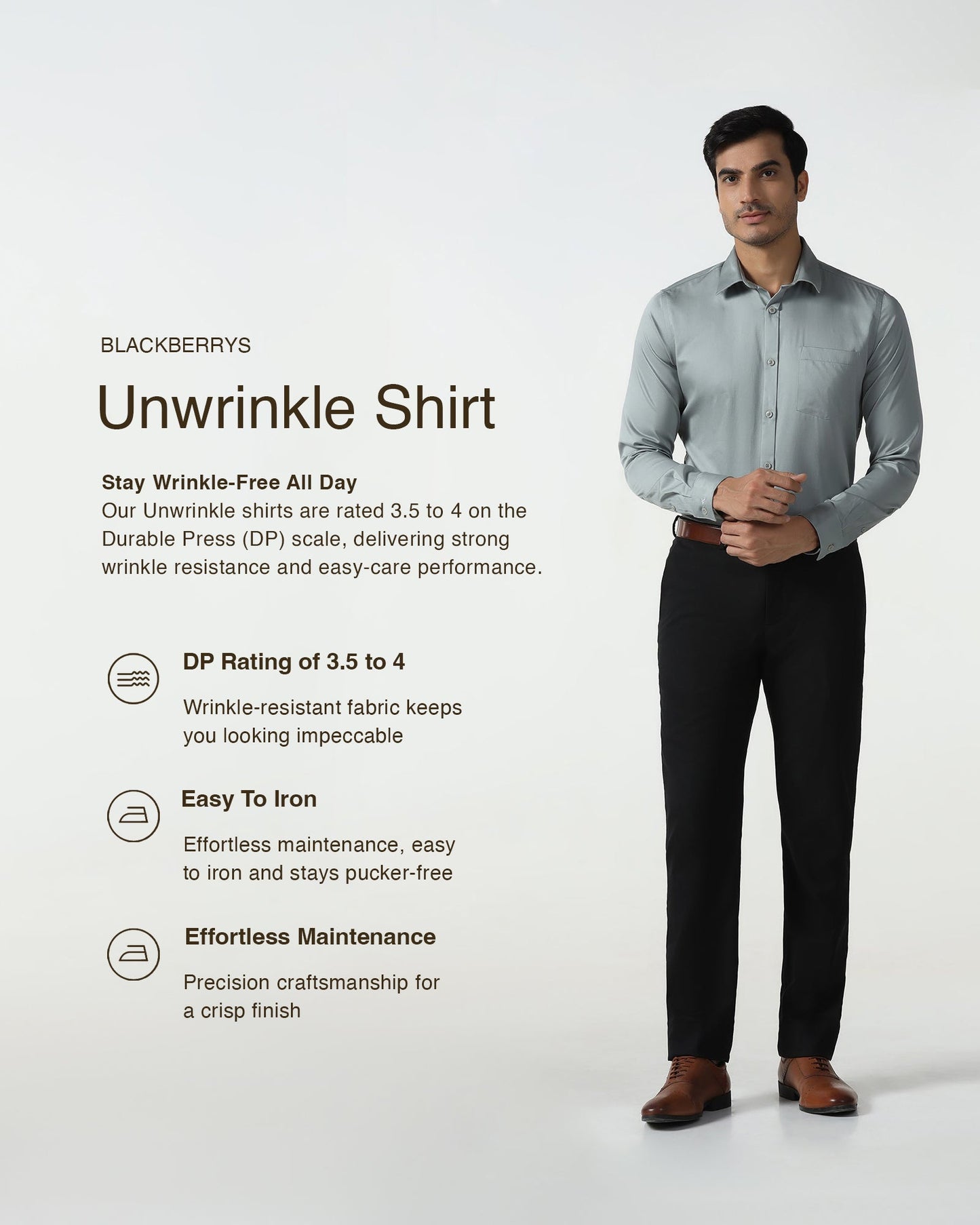 Sage Green Unwrinkle Solid Shirt - Liviya