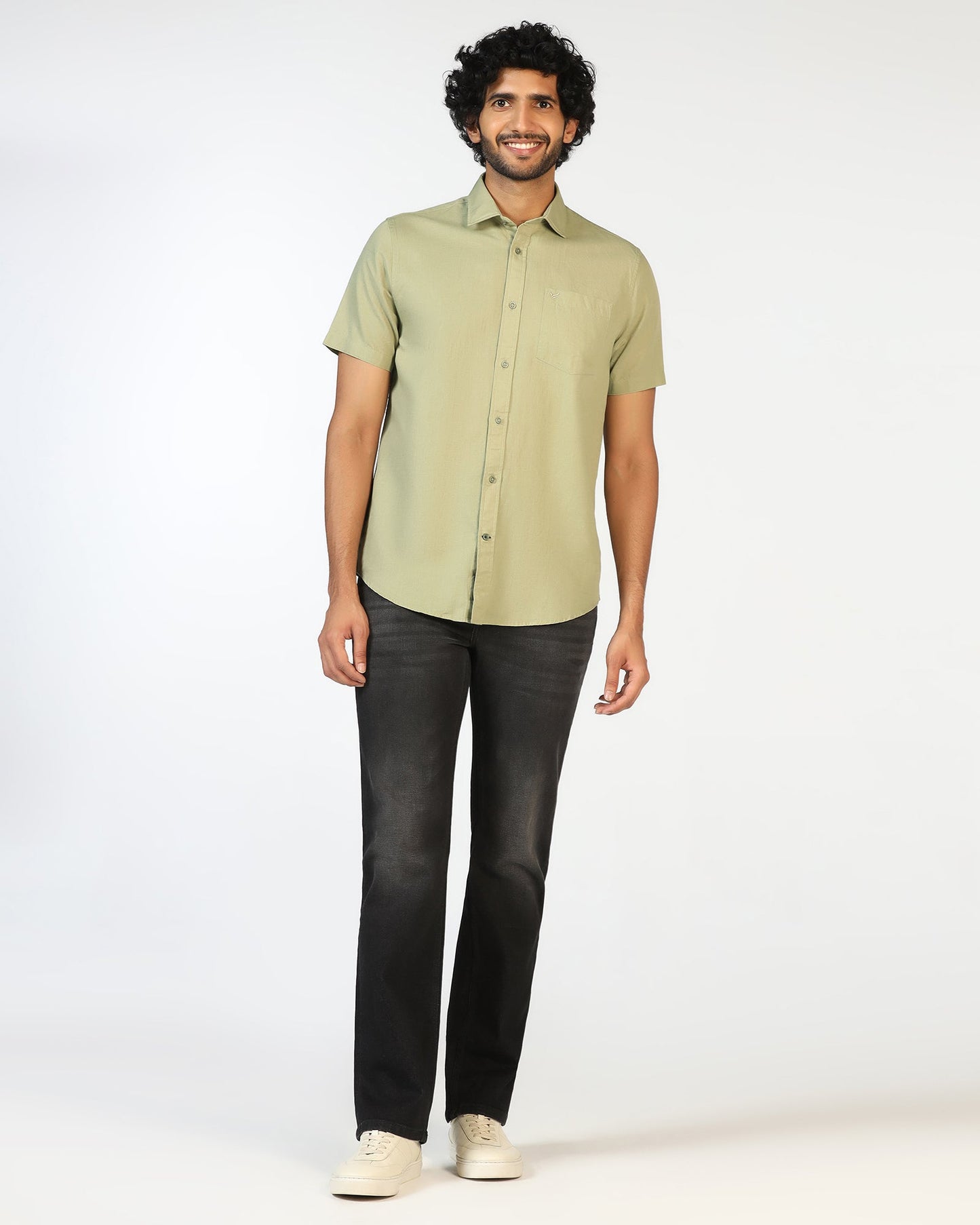 Sage Half Sleeve Green Solid Shirt - Axar