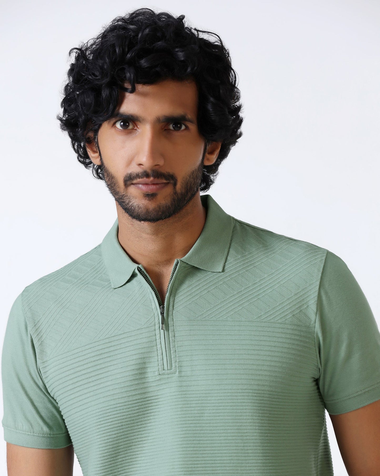Sage Green Textured Polo - Bourbon
