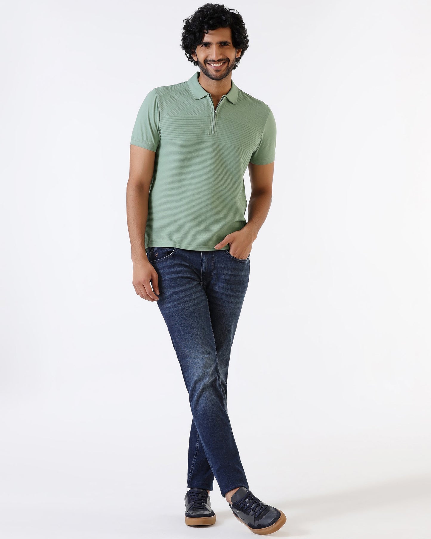 Sage Green Textured Polo - Bourbon