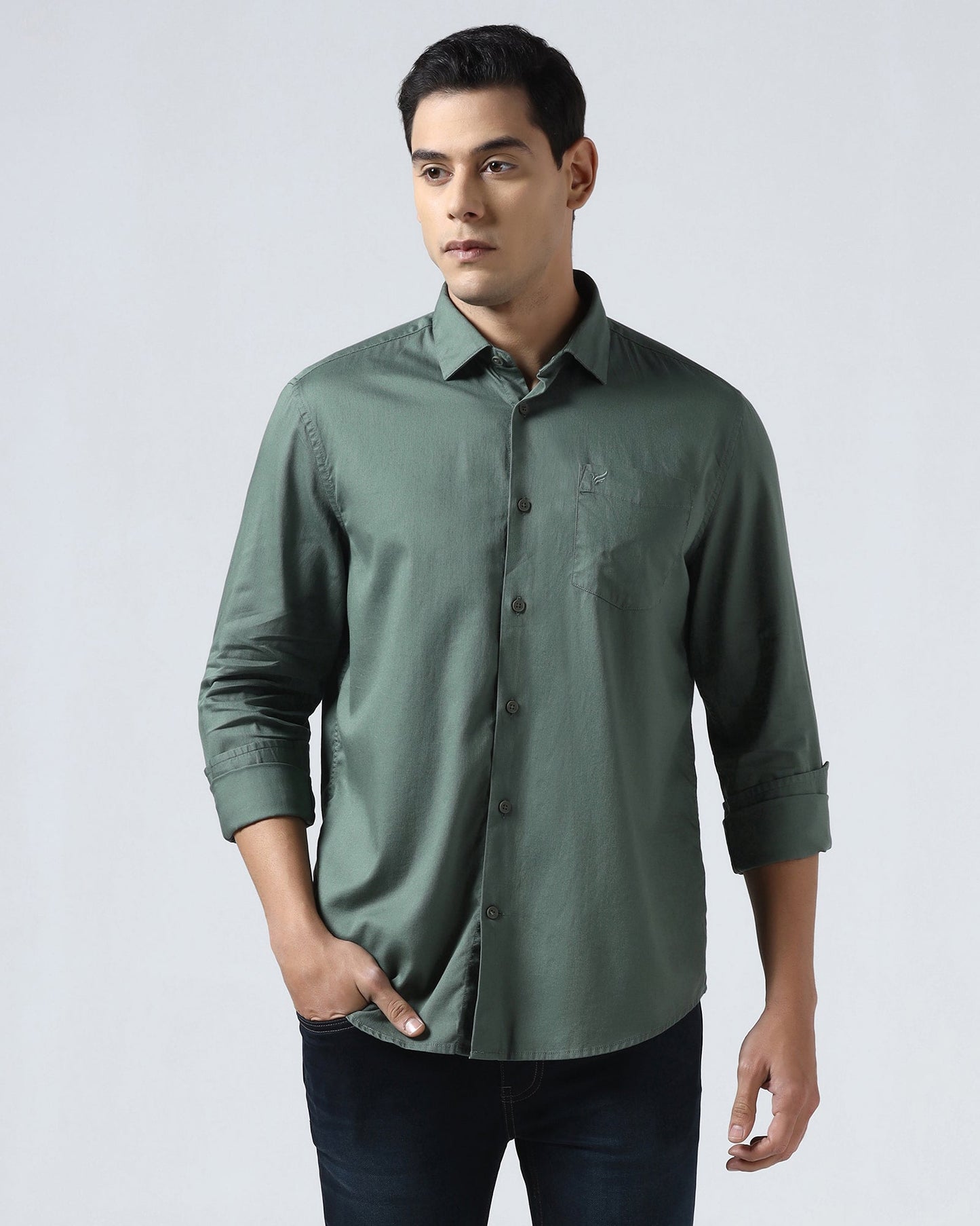 Sage Green Textured Shirt - Nuvan