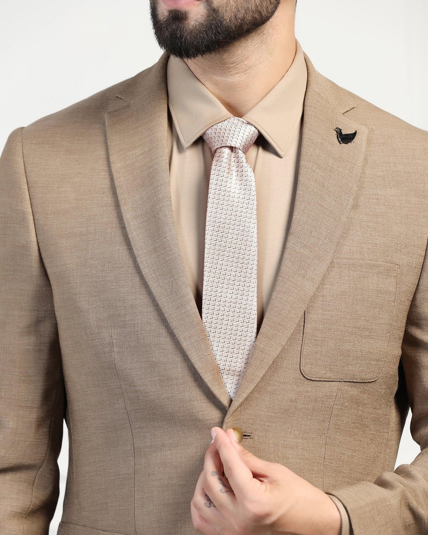 Silk Beige Jacquard Tie - Veton
