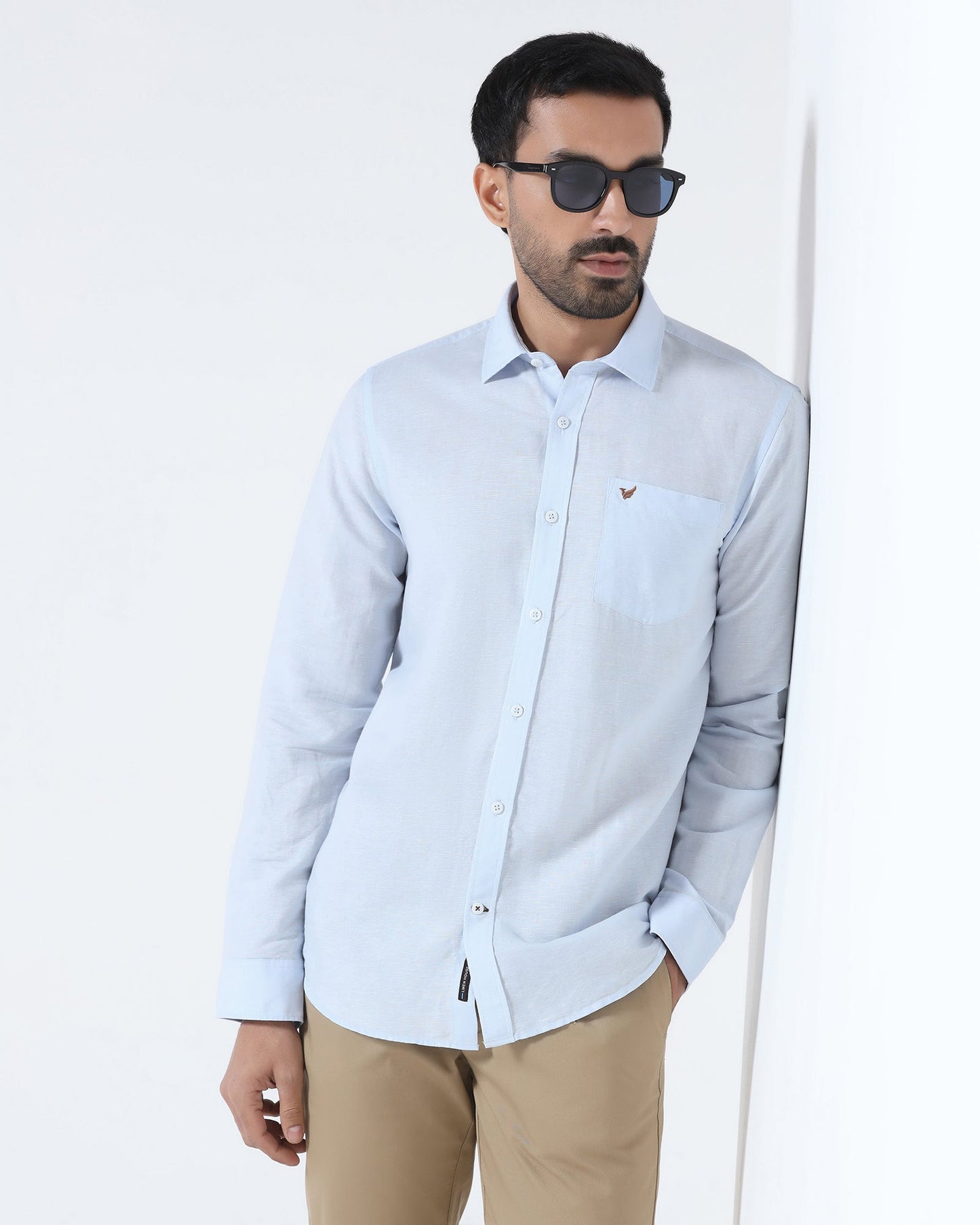 Sky Blue Linen Solid Shirt - Cleo