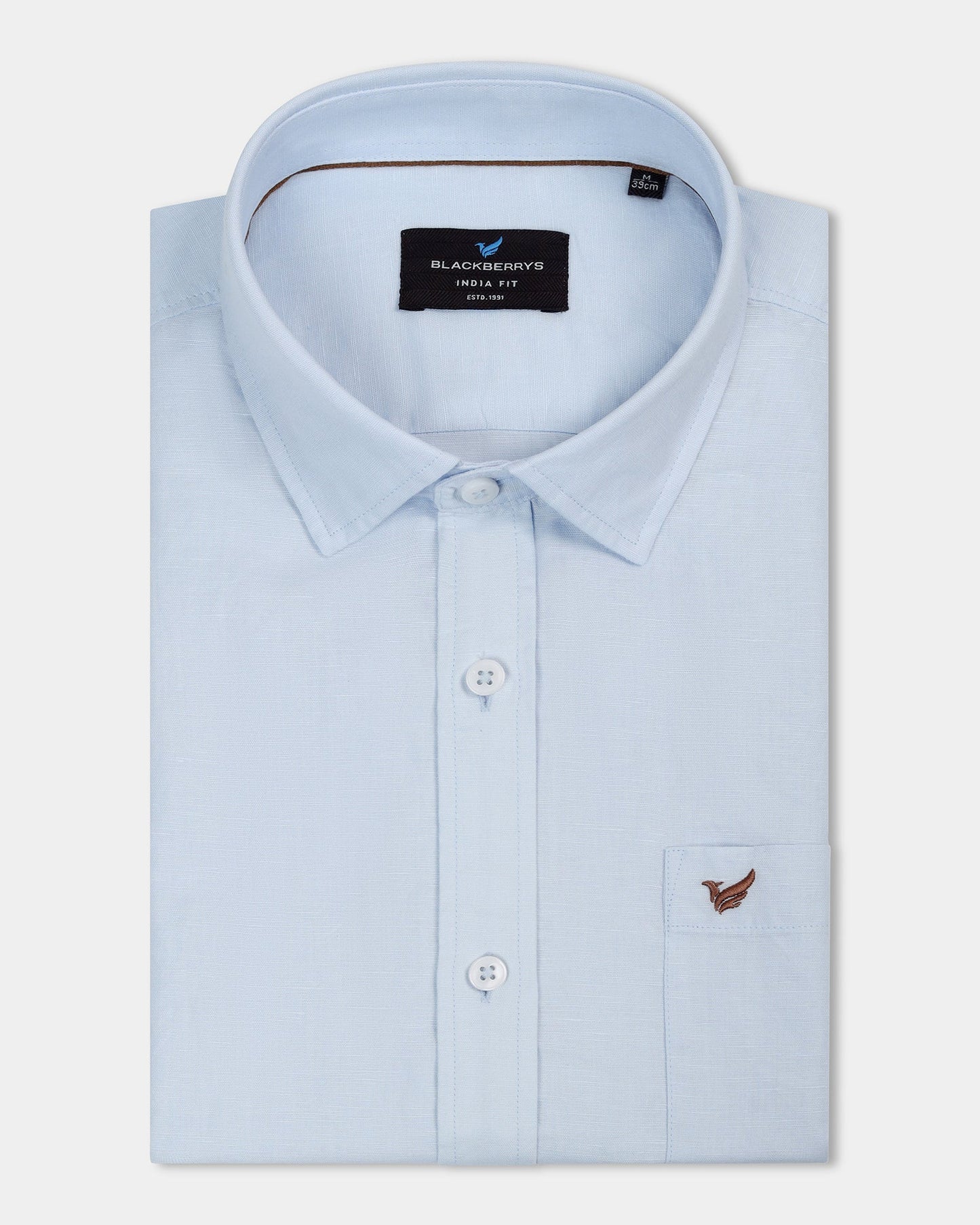 Sky Blue Half Sleeve Linen Solid Shirt - Cleo