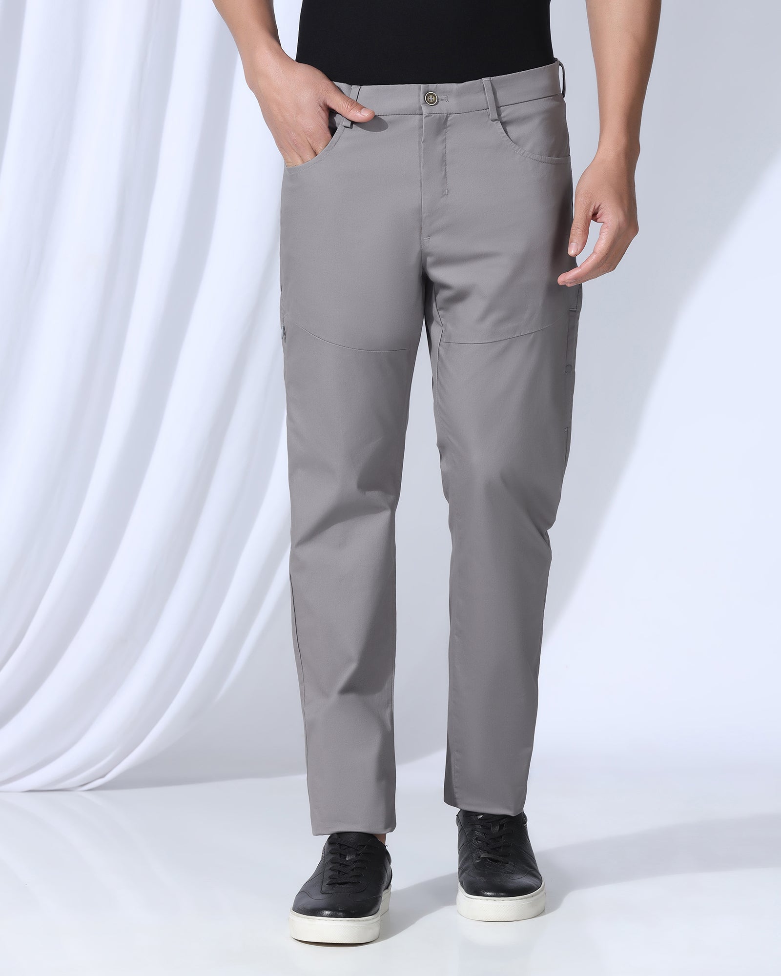 Slim Comfort B-95 Casual Grey Solid Khakis - Fred